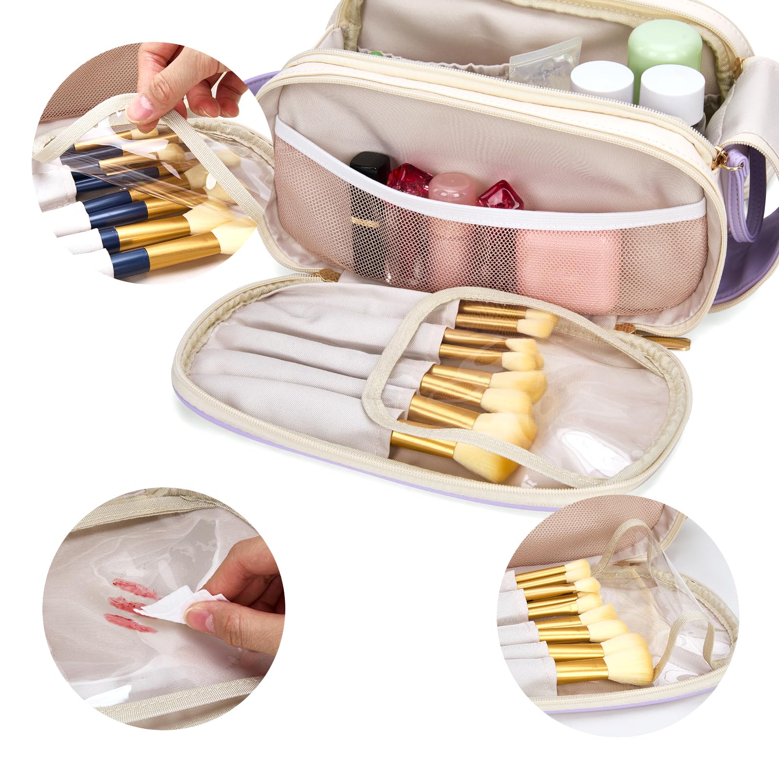 Montana West X Wrangler Large Makeup Bag Travel Toiletry Bag Portable Cosmetic Bag Make Up Organizer with Divider and Handle for Women