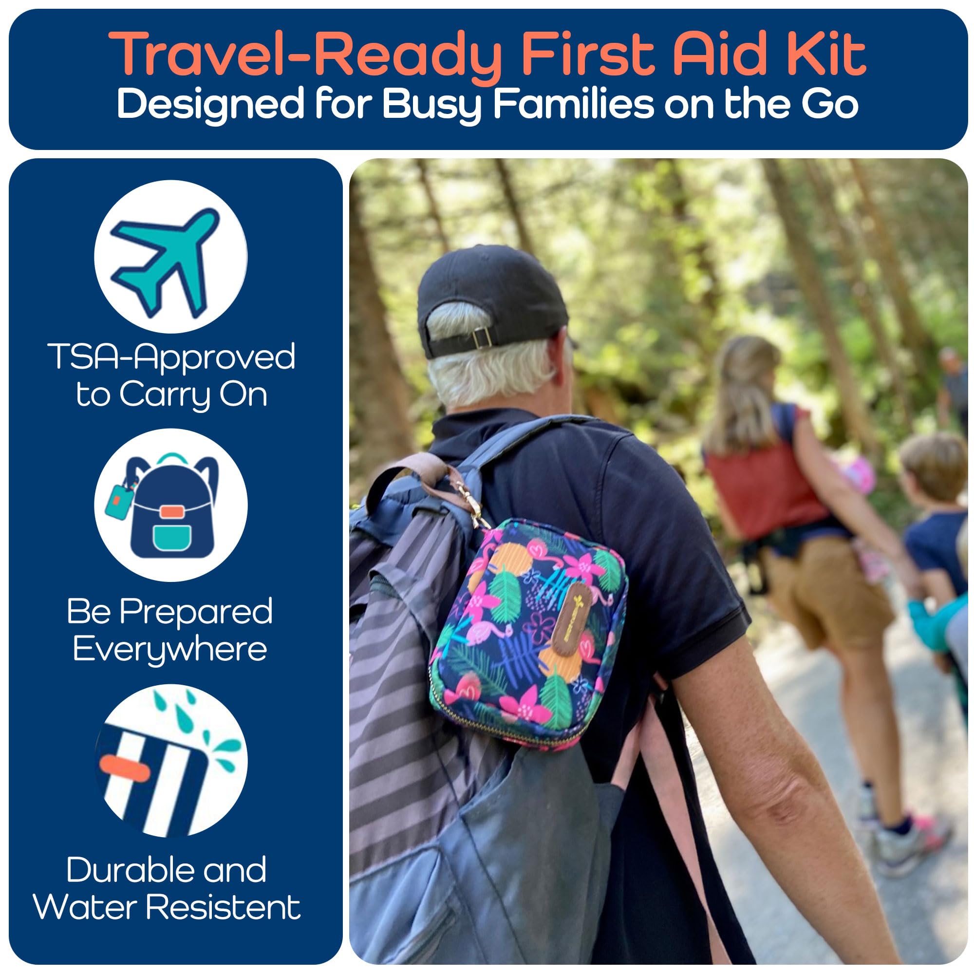 Keep Going Travel First Aid Kit for Kids – 130 Pc.for Purse, Diaper Bag, Backpack, & Suitcase, with Latex-Free Bandages – 7 x 5 x 2 in. Travel First Aid Kit TSA-Approved