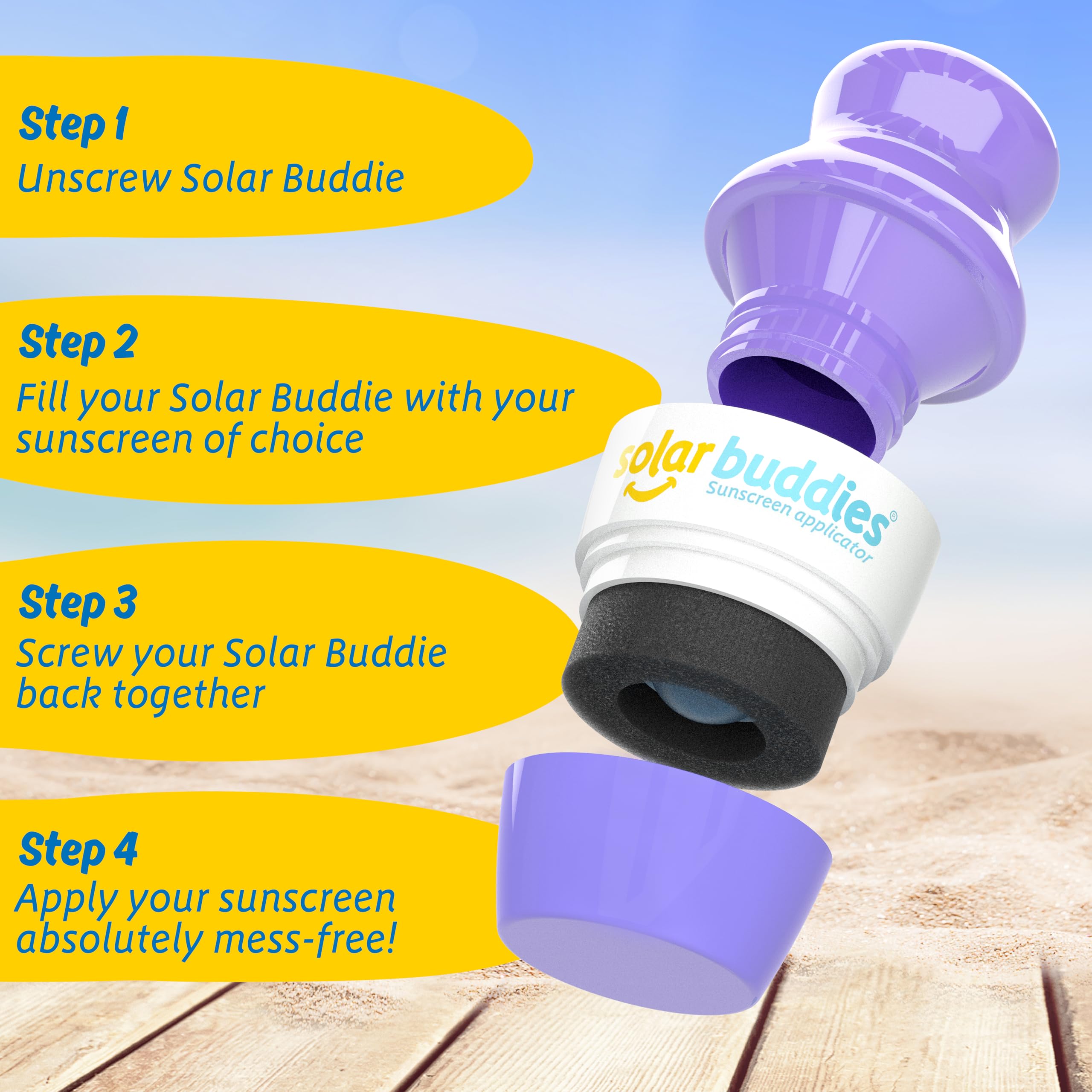 Solar Buddies Sunscreen Applicator – Full Blue & Pink Duo – BPA-Free Refillable Roll-on Sponge for Sunscreens & Lotions – For Kids, Adults & Families – 3.4Fl Oz – Perfect for Travel