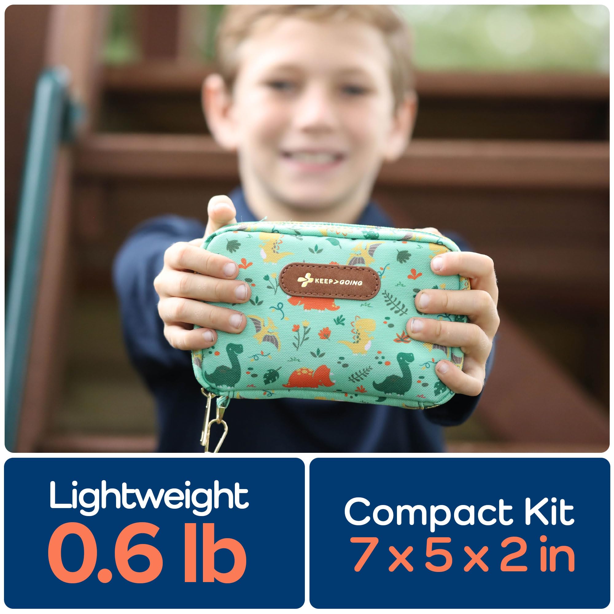 Keep Going Travel First Aid Kit for Kids – 130 Pc.for Purse, Diaper Bag, Backpack, & Suitcase, with Latex-Free Bandages – 7 x 5 x 2 in. Travel First Aid Kit TSA-Approved