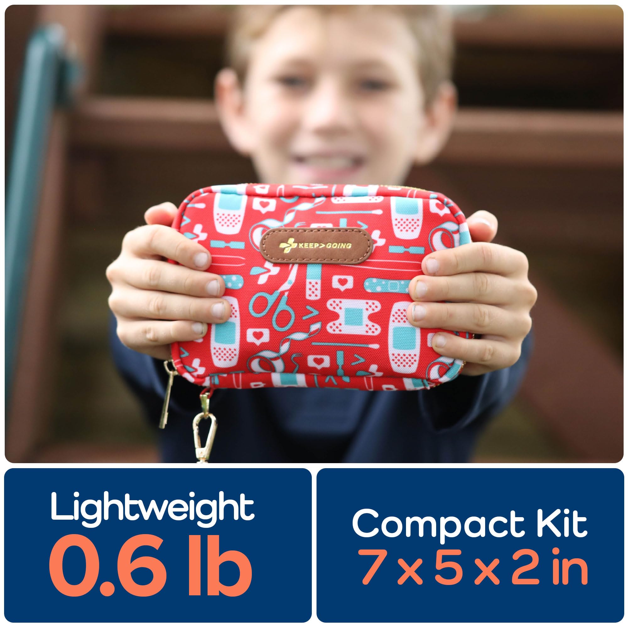 Keep Going Travel First Aid Kit for Kids – 130 Pc.for Purse, Diaper Bag, Backpack, & Suitcase, with Latex-Free Bandages – 7 x 5 x 2 in. Travel First Aid Kit TSA-Approved