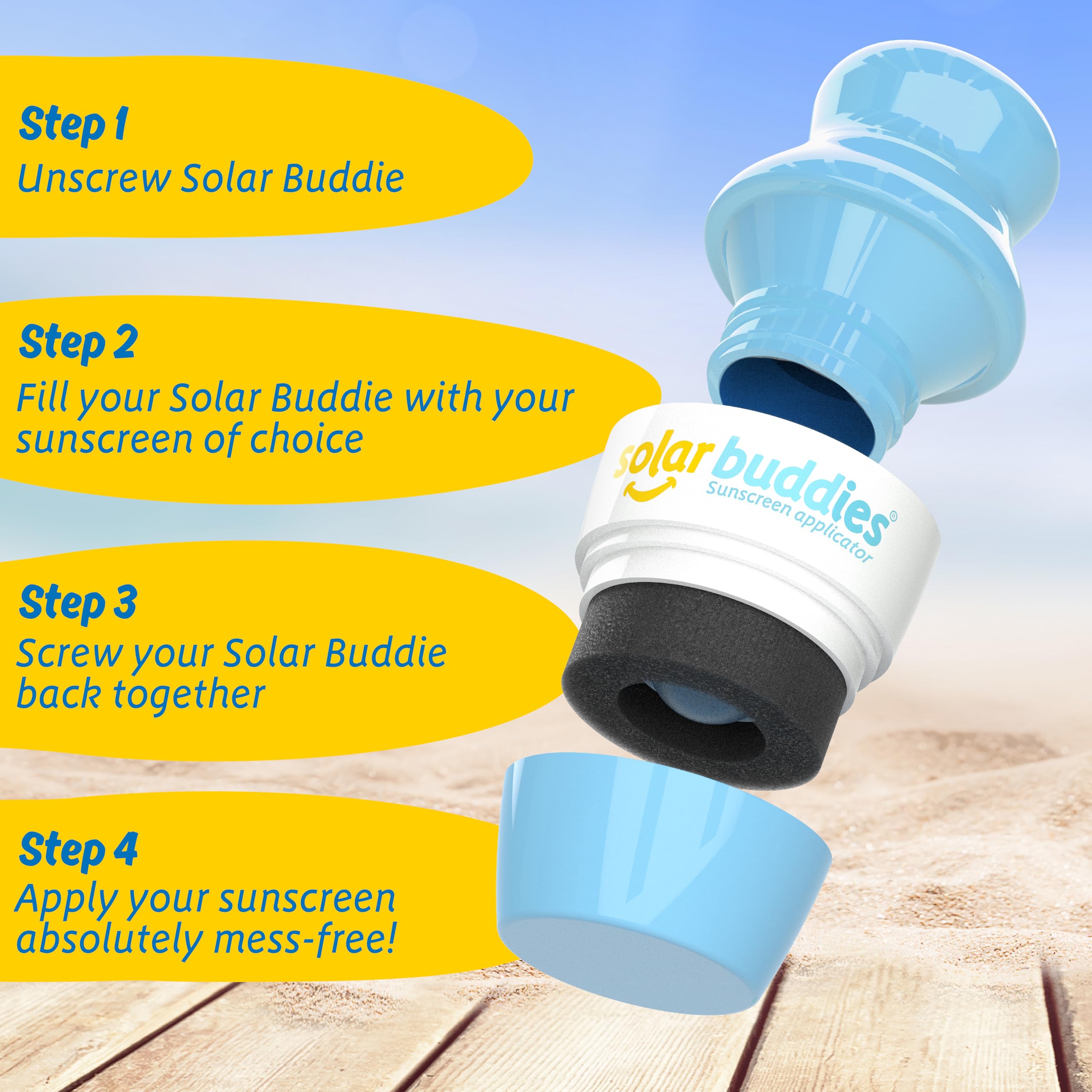 Solar Buddies Sunscreen Applicator – Full Blue & Pink Duo – BPA-Free Refillable Roll-on Sponge for Sunscreens & Lotions – For Kids, Adults & Families – 3.4Fl Oz – Perfect for Travel