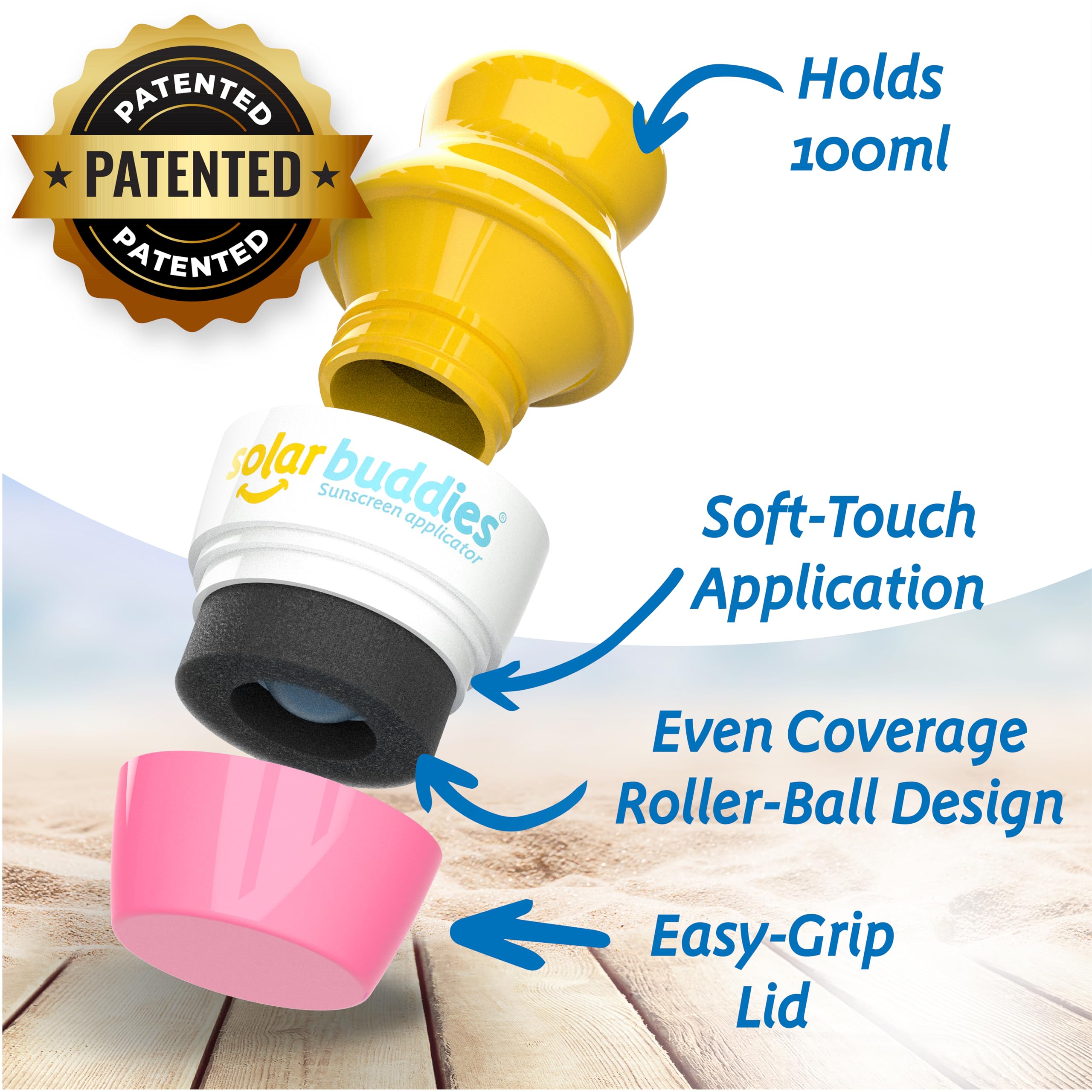 Solar Buddies Sunscreen Applicator – Full Blue & Pink Duo – BPA-Free Refillable Roll-on Sponge for Sunscreens & Lotions – For Kids, Adults & Families – 3.4Fl Oz – Perfect for Travel