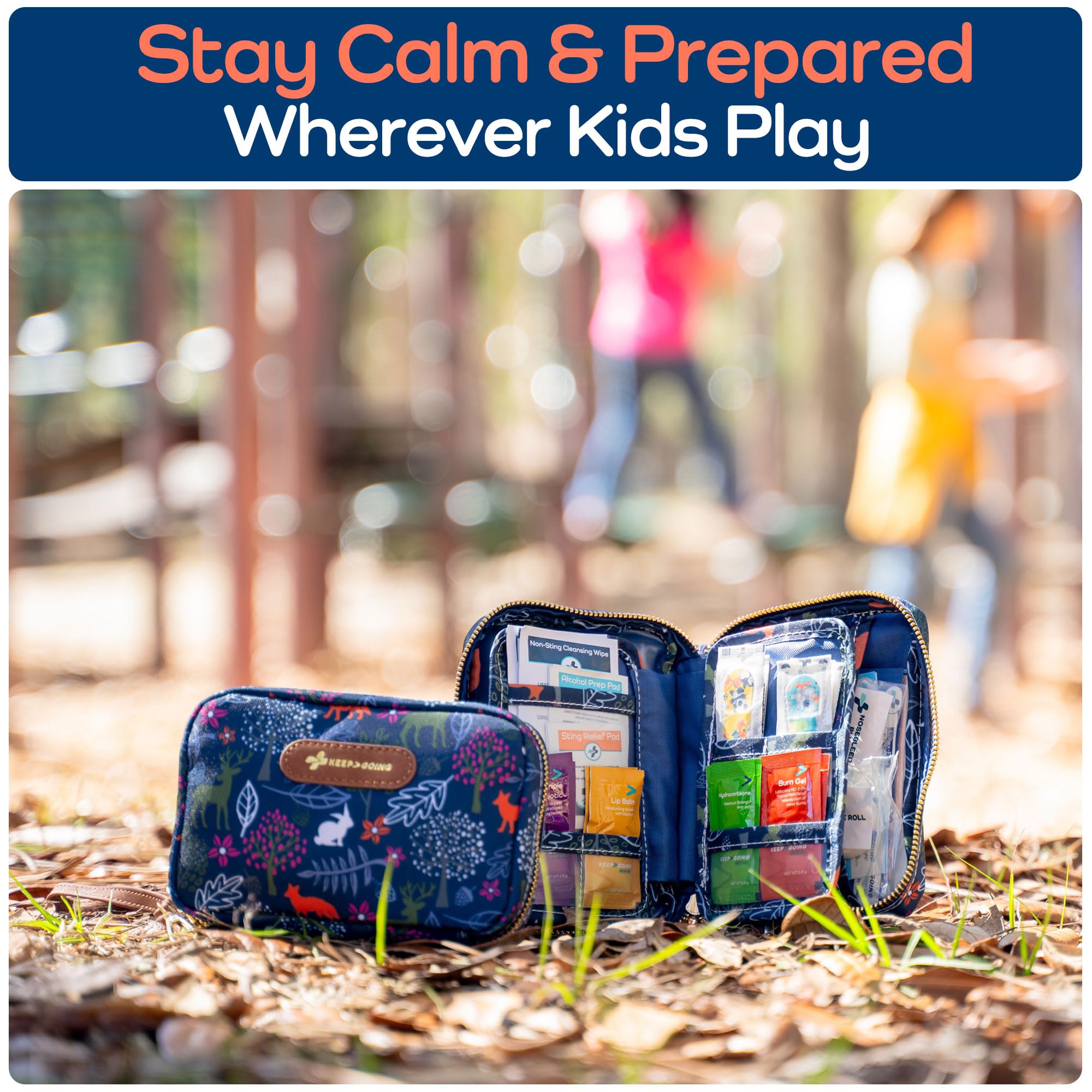 Keep Going Travel First Aid Kit for Kids – 130 Pc.for Purse, Diaper Bag, Backpack, & Suitcase, with Latex-Free Bandages – 7 x 5 x 2 in. Travel First Aid Kit TSA-Approved