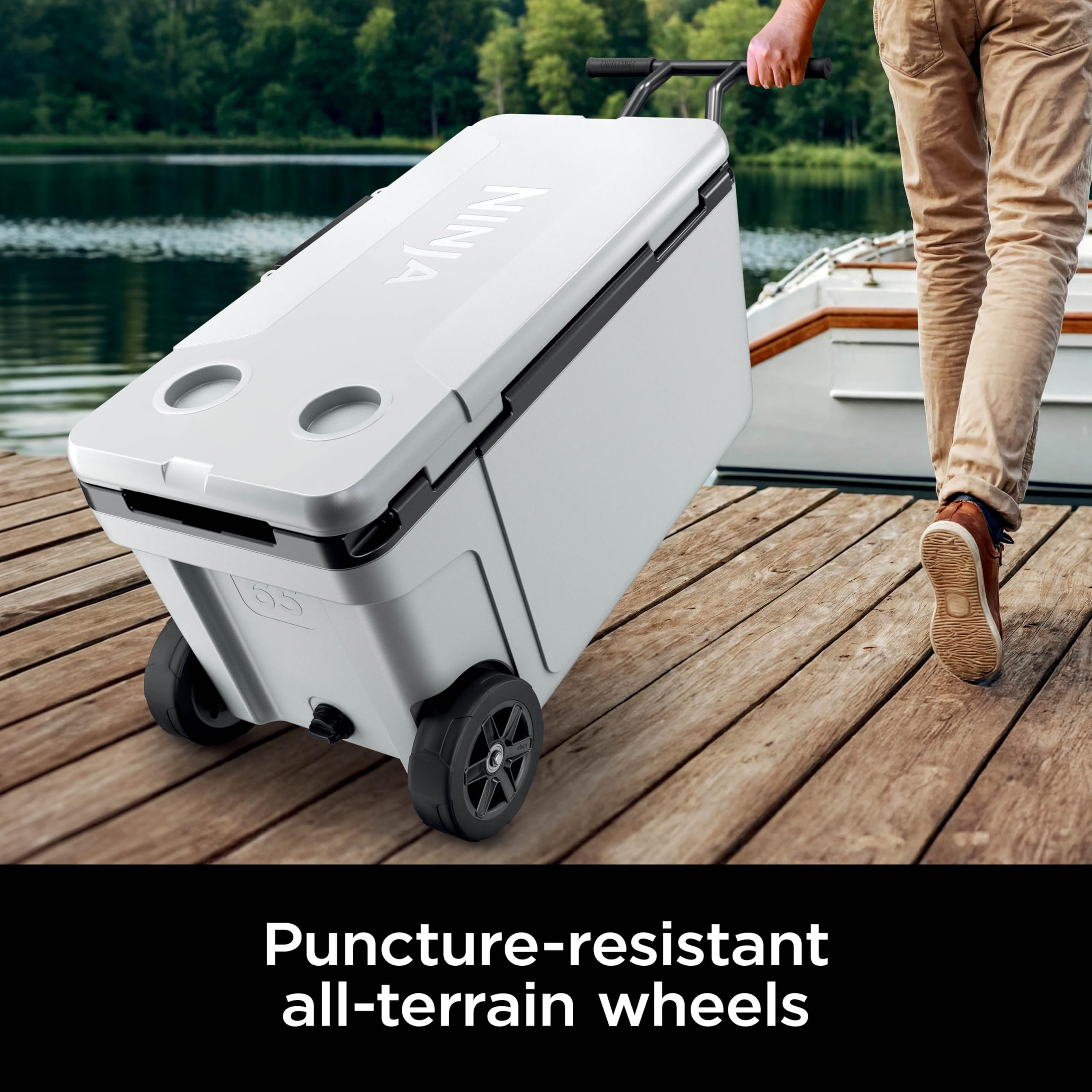 Ninja | Cooler | FrostVault 45QT Cooler with Wheels | Insulated with Temp Dry Storage Drawer | Keeps Ice Cold for Days | for the Beach, Camping, Picnics & More | Cloud White | FB245WH