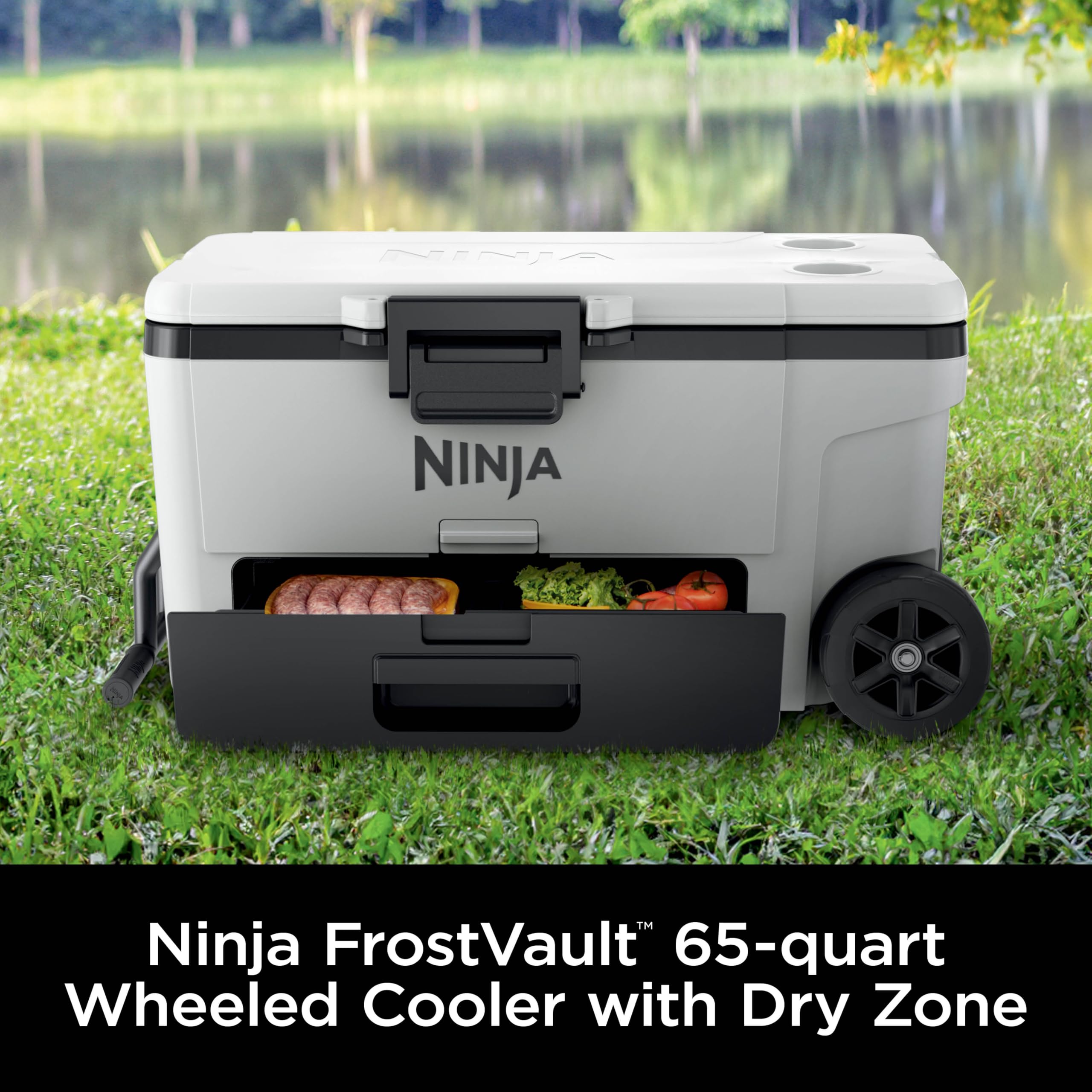 Ninja | Cooler | FrostVault 45QT Cooler with Wheels | Insulated with Temp Dry Storage Drawer | Keeps Ice Cold for Days | for the Beach, Camping, Picnics & More | Cloud White | FB245WH