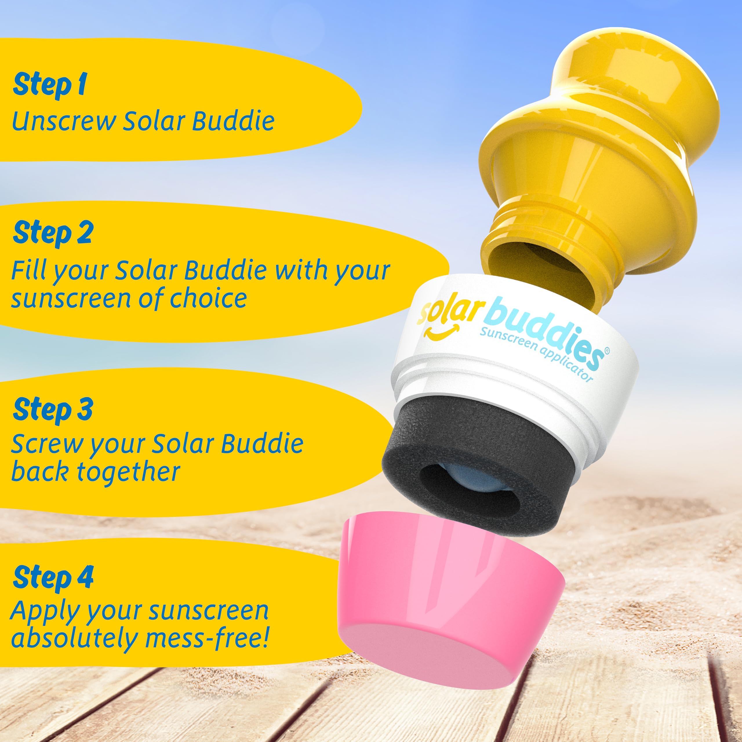 Solar Buddies Sunscreen Applicator – Full Blue & Pink Duo – BPA-Free Refillable Roll-on Sponge for Sunscreens & Lotions – For Kids, Adults & Families – 3.4Fl Oz – Perfect for Travel