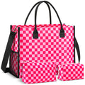 ZUBOND Beach Tote Bags for Women 3 Pack, Large Trave Tote Bag with 2 Makeup Bags, Trendy Gingham Fashion Handbags Work Bag