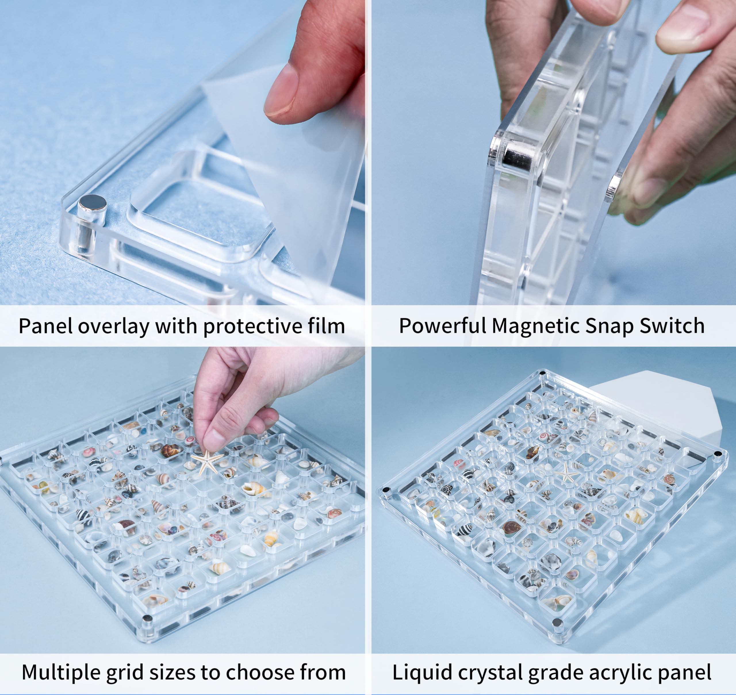 Multi-Style Clear Acrylic Magnetic Seashell Display Collecting Box, Acrylic Shadow Box for Tiny Treasure Hunting Seashell Holder Display Grid Cabinet Case Box,Display Seashell Jewelry Crystal