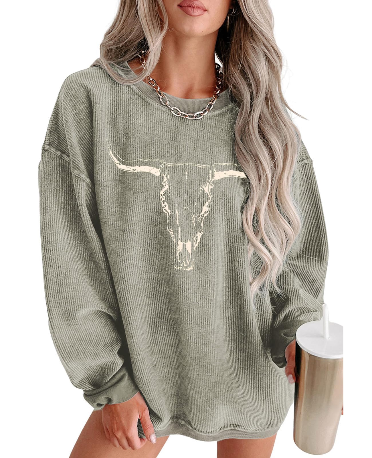 UNIQUEONE Boho Cow Skull Sweatshirt Women Cowgirl Shirt Rodeo Western Country Concert Outfits Nashville Graphic Pullover Tops