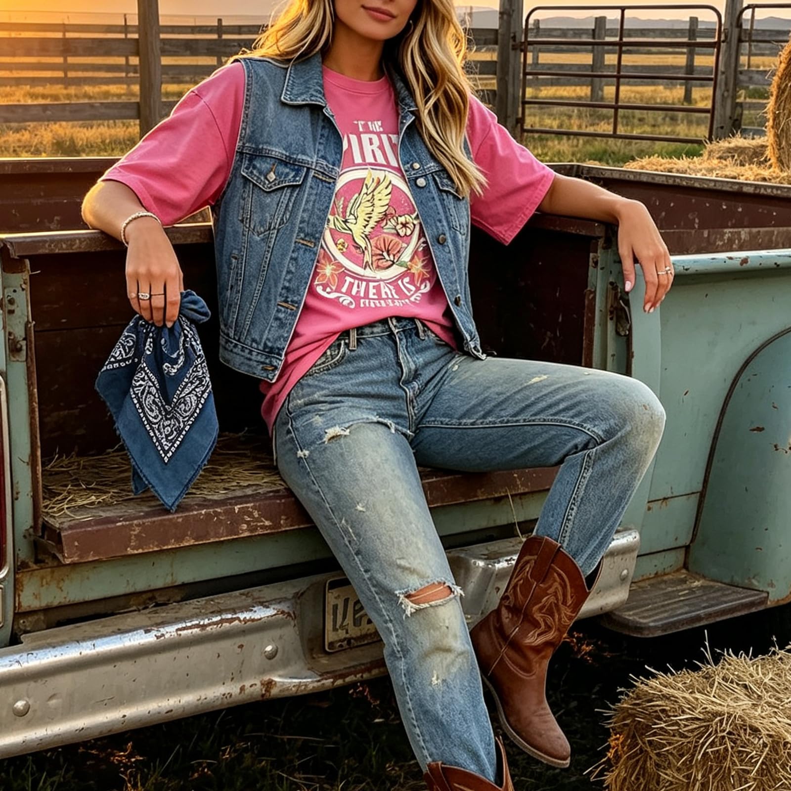 Women's Western Cowboy Shirts Vintage Rodeo Graphic Oversized Tops Cowgirl T-Shirt Rodeo Shirts for Women