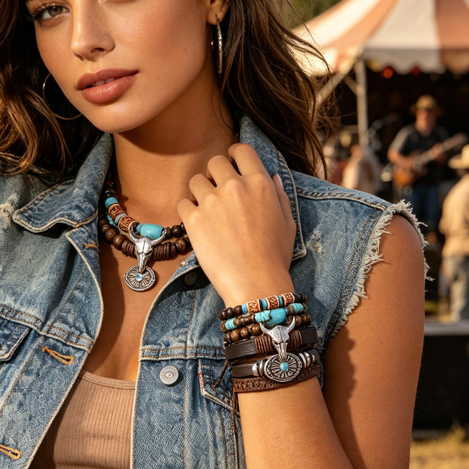 Navajo Pearls Jewelry Turquoise Western Bracelets Boho Native Jewelry Beaded Bracelet Stack for Summer Clothes Country Concert Outfits