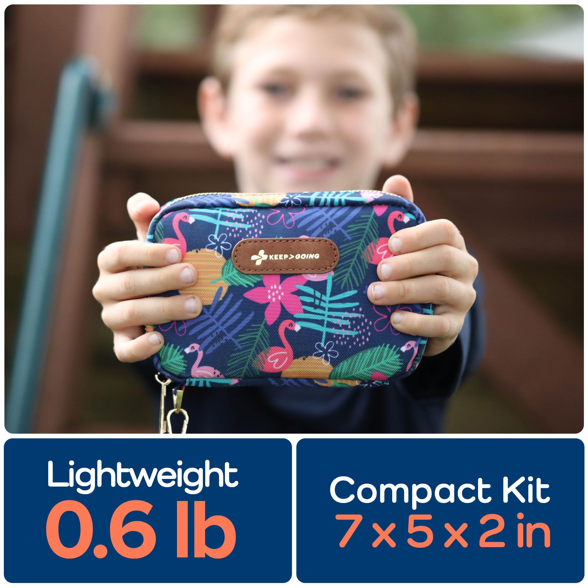 Keep Going Travel First Aid Kit for Kids – 130 Pc.for Purse, Diaper Bag, Backpack, & Suitcase, with Latex-Free Bandages – 7 x 5 x 2 in. Travel First Aid Kit TSA-Approved