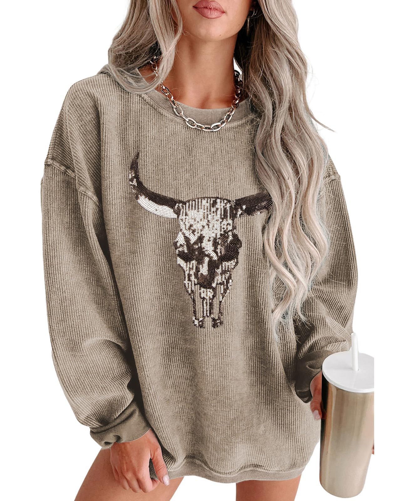 UNIQUEONE Boho Cow Skull Sweatshirt Women Cowgirl Shirt Rodeo Western Country Concert Outfits Nashville Graphic Pullover Tops
