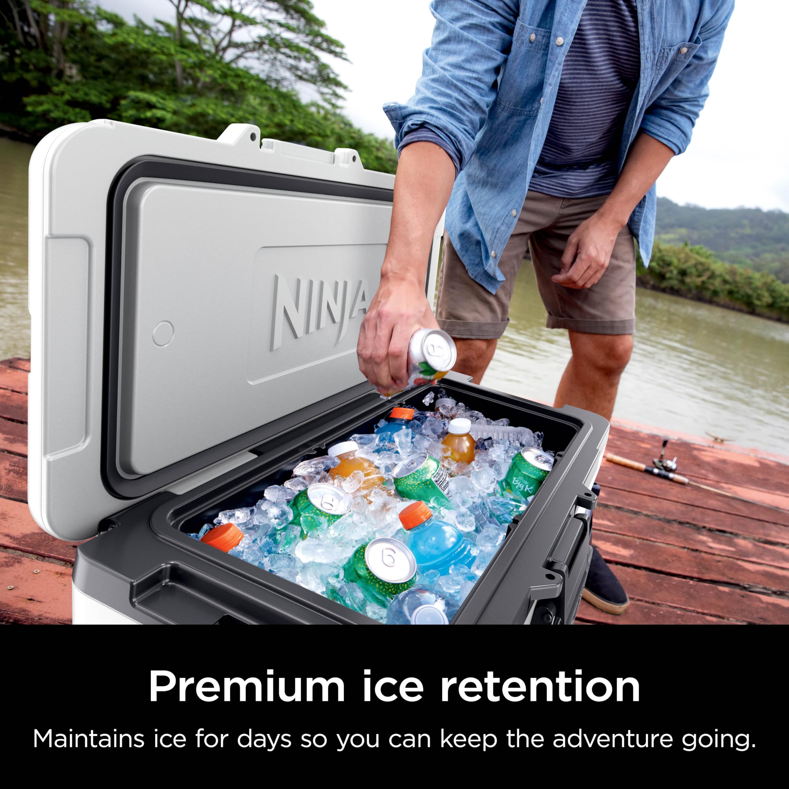 Ninja | Cooler | FrostVault 45QT Cooler with Wheels | Insulated with Temp Dry Storage Drawer | Keeps Ice Cold for Days | for the Beach, Camping, Picnics & More | Cloud White | FB245WH