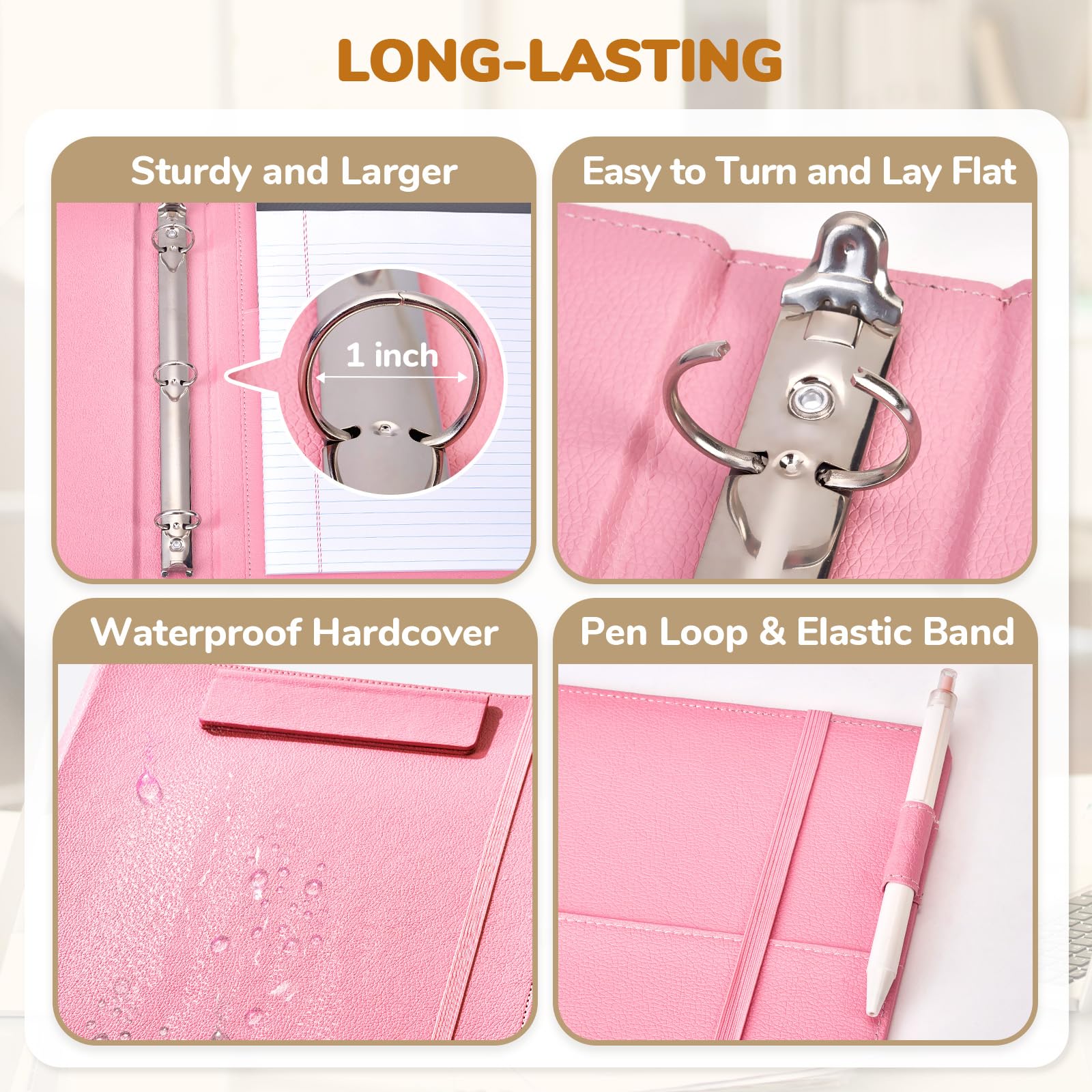JoyCat 3 Ring Binder Clipboard with Storage,12.4"x10.2"Magnetic Clipboard Folder with 5 Expandable Folders,Refillable Lined Notepad (11" x 8.5"),Ideal for School Office Nursing(Pink)
