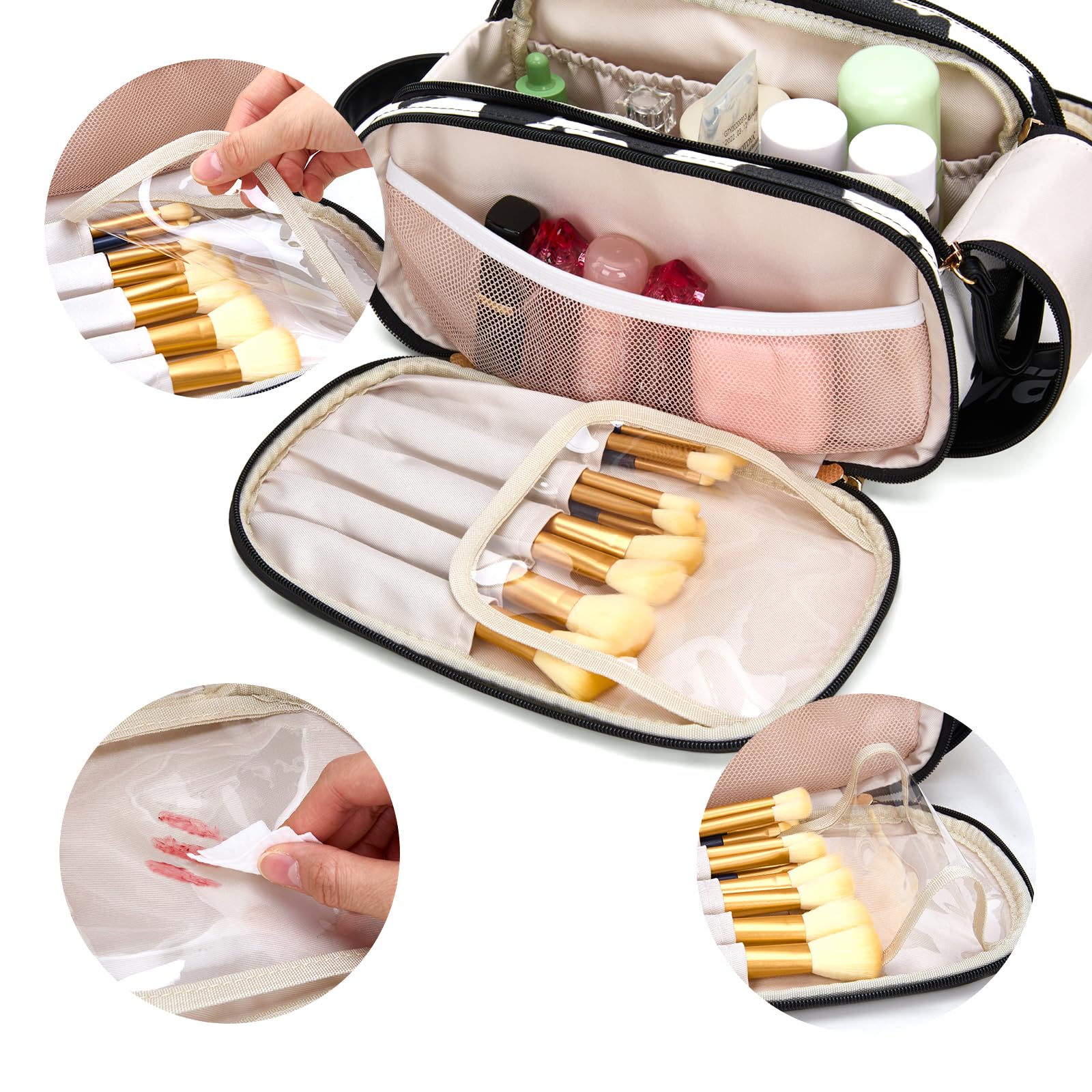 Montana West X Wrangler Large Makeup Bag Travel Toiletry Bag Portable Cosmetic Bag Make Up Organizer with Divider and Handle for Women