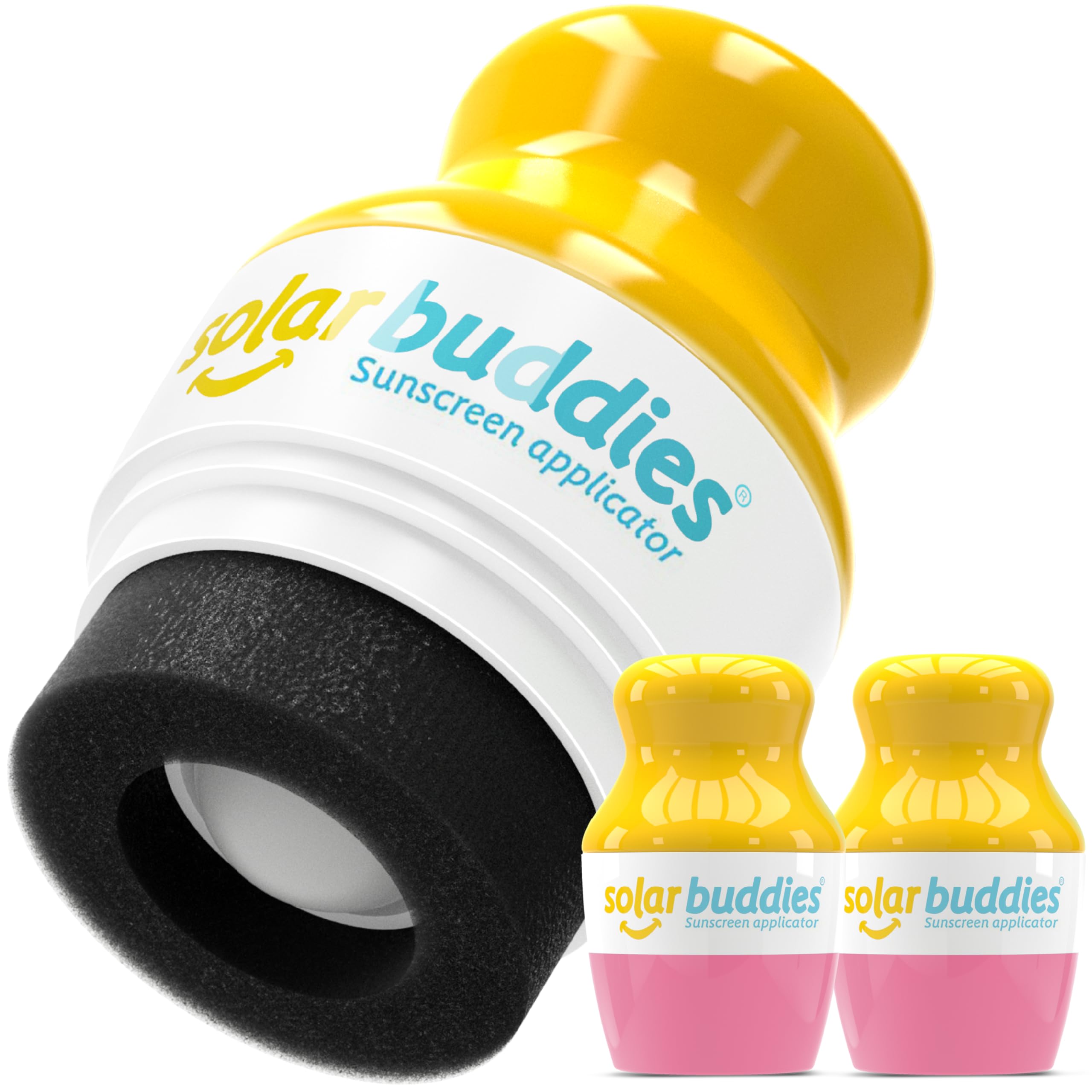 Solar Buddies Sunscreen Applicator – Full Blue & Pink Duo – BPA-Free Refillable Roll-on Sponge for Sunscreens & Lotions – For Kids, Adults & Families – 3.4Fl Oz – Perfect for Travel