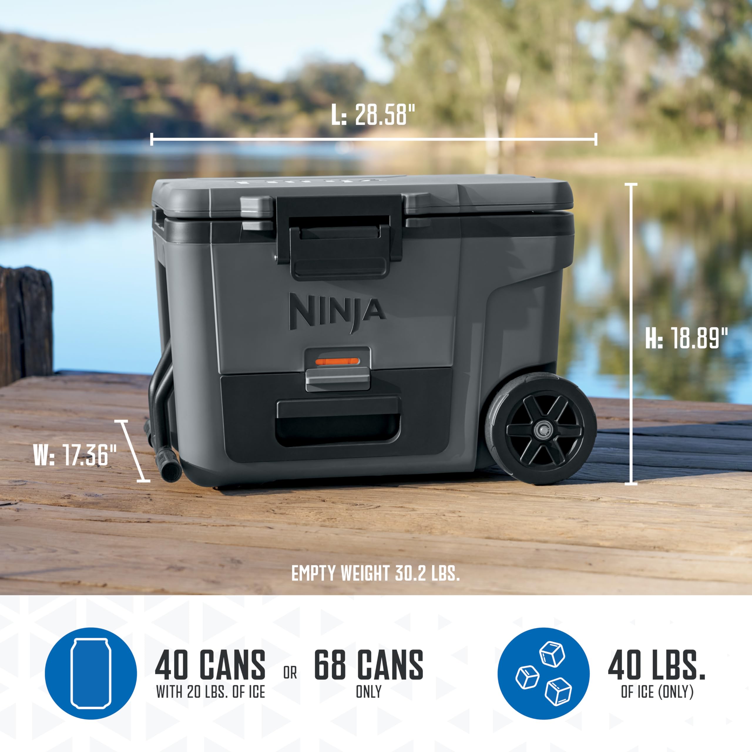 Ninja | Cooler | FrostVault 45QT Cooler with Wheels | Insulated with Temp Dry Storage Drawer | Keeps Ice Cold for Days | for the Beach, Camping, Picnics & More | Cloud White | FB245WH