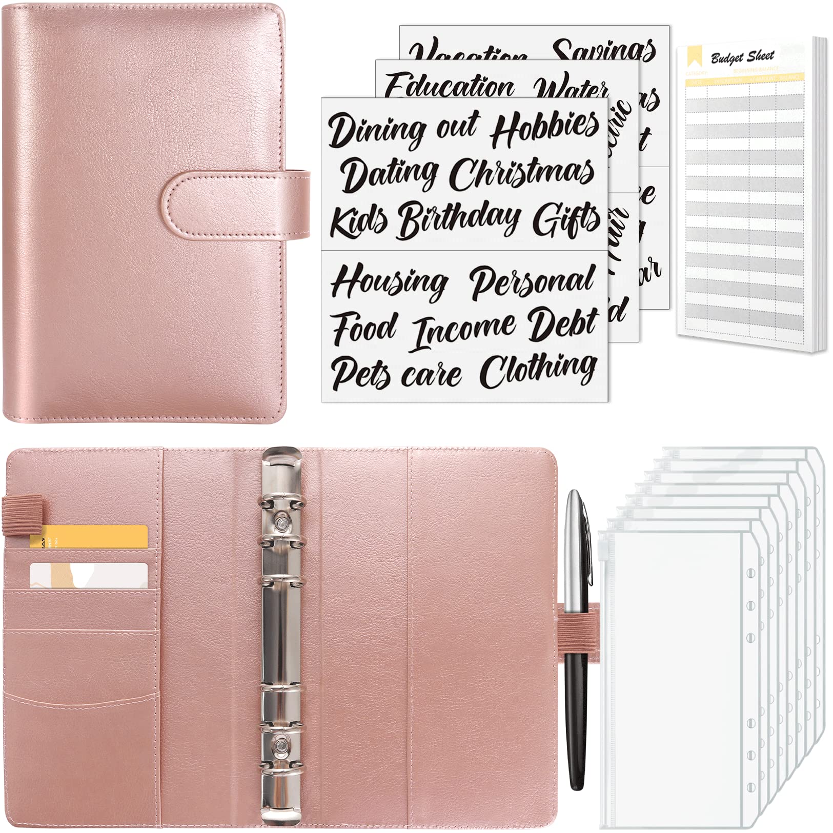 Sooez Budget Binder with Money Saving Challenge, Money Saving Binder with Cash Envelopes, Expense Sheets, Challenge Tracker & Category Labels, Envelope Savings Challenges Book for Home Office School
