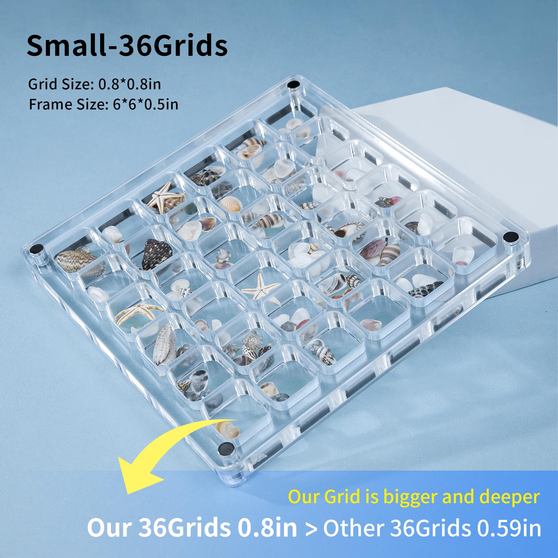 Multi-Style Clear Acrylic Magnetic Seashell Display Collecting Box, Acrylic Shadow Box for Tiny Treasure Hunting Seashell Holder Display Grid Cabinet Case Box,Display Seashell Jewelry Crystal