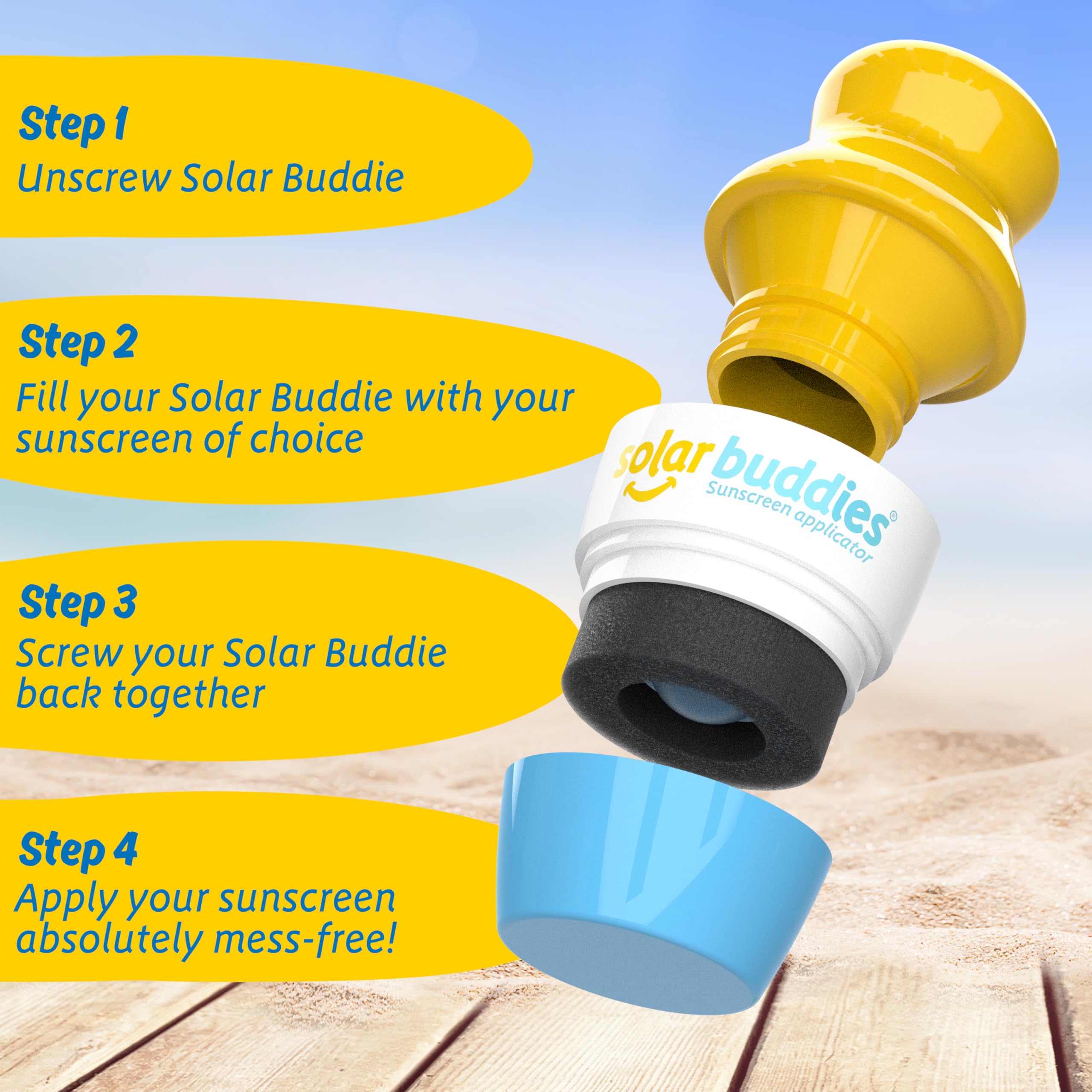 Solar Buddies Sunscreen Applicator – Full Blue & Pink Duo – BPA-Free Refillable Roll-on Sponge for Sunscreens & Lotions – For Kids, Adults & Families – 3.4Fl Oz – Perfect for Travel