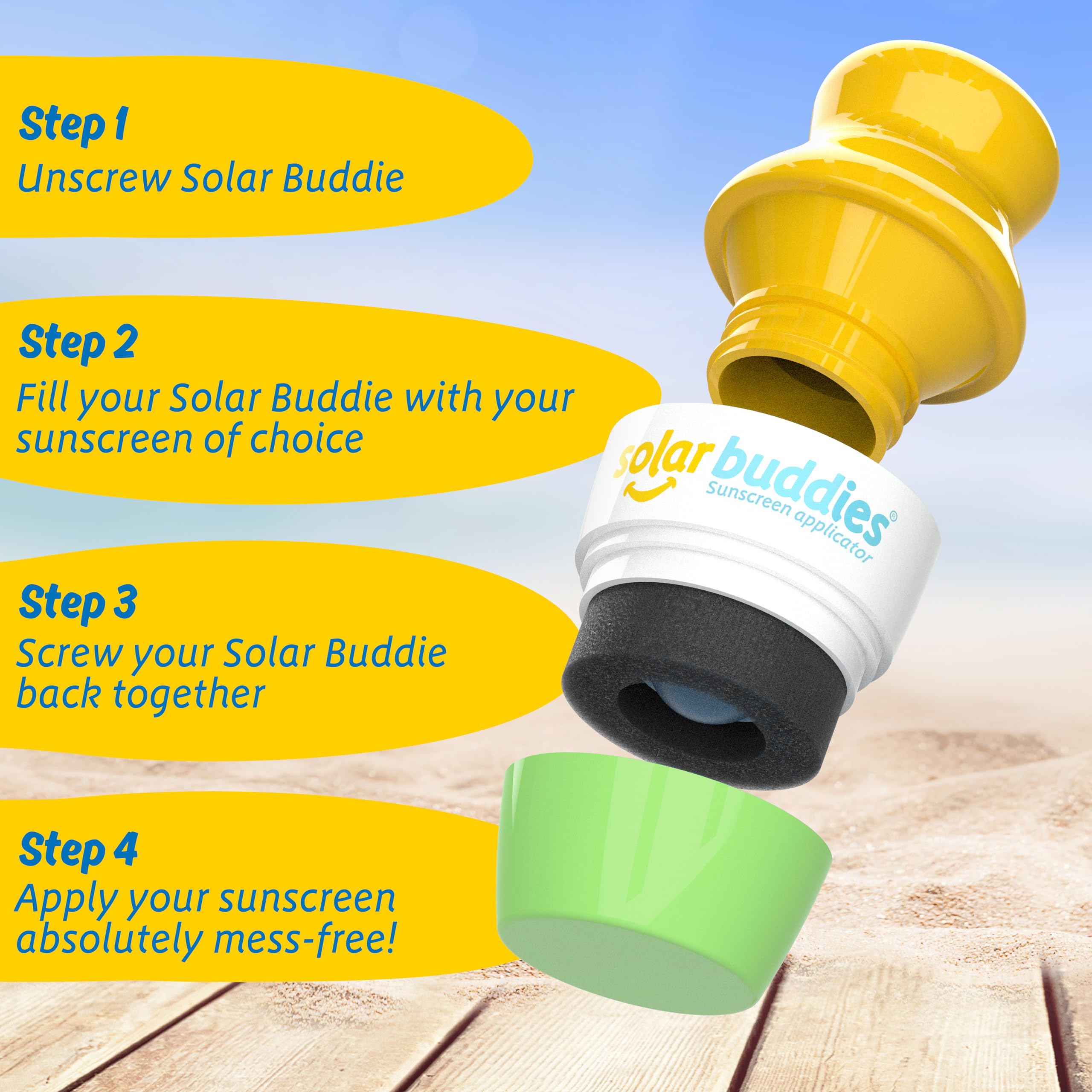 Solar Buddies Sunscreen Applicator – Full Blue & Pink Duo – BPA-Free Refillable Roll-on Sponge for Sunscreens & Lotions – For Kids, Adults & Families – 3.4Fl Oz – Perfect for Travel