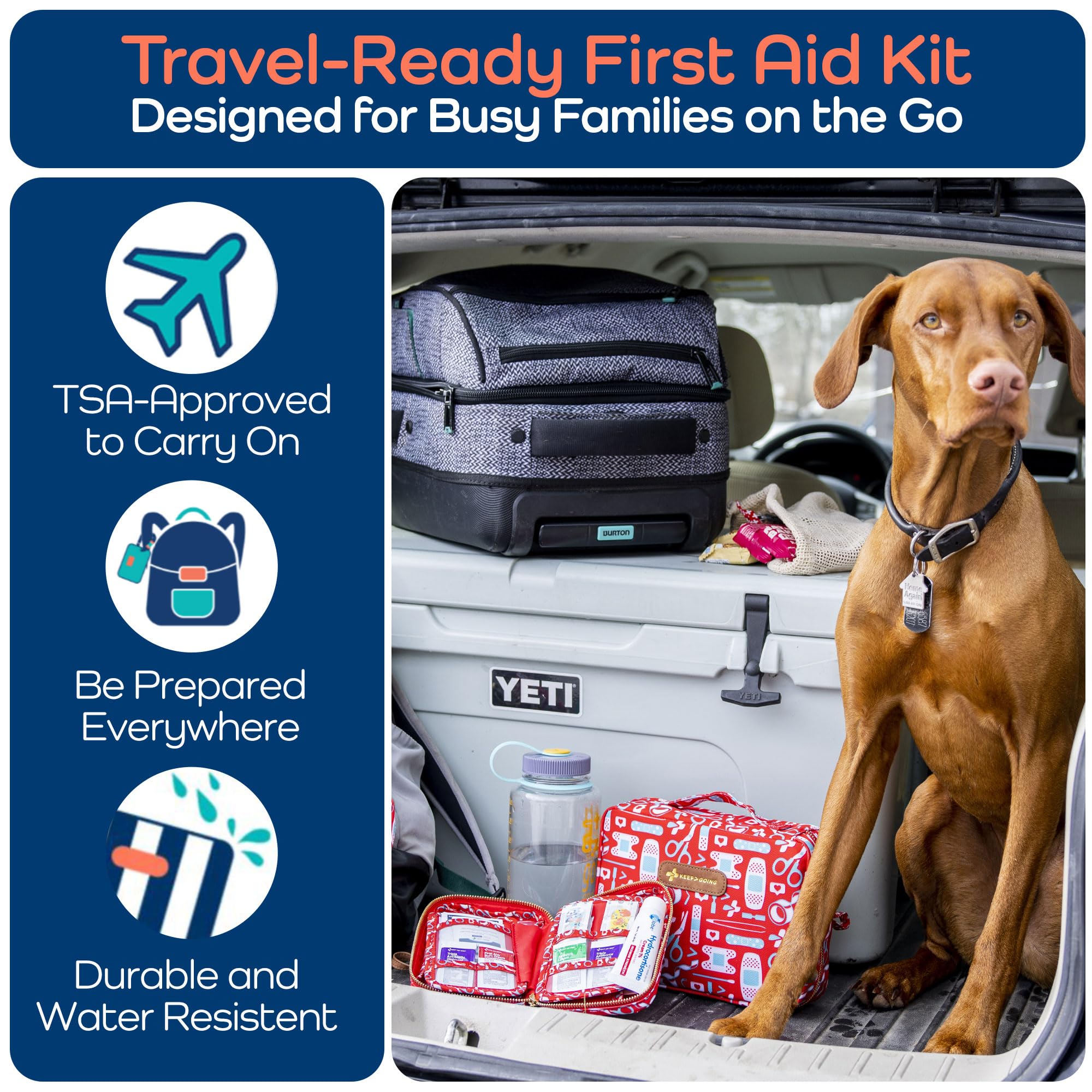 Keep Going Travel First Aid Kit for Kids – 130 Pc.for Purse, Diaper Bag, Backpack, & Suitcase, with Latex-Free Bandages – 7 x 5 x 2 in. Travel First Aid Kit TSA-Approved