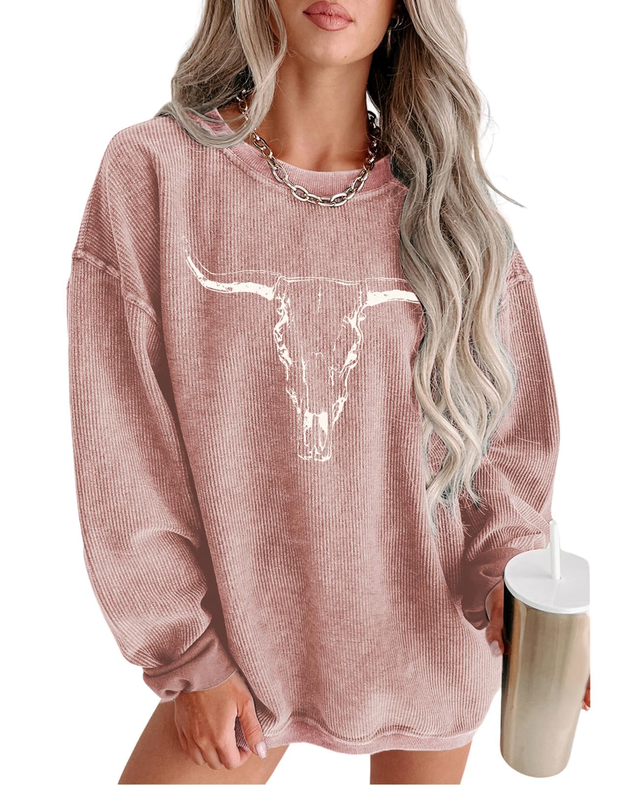 UNIQUEONE Boho Cow Skull Sweatshirt Women Cowgirl Shirt Rodeo Western Country Concert Outfits Nashville Graphic Pullover Tops