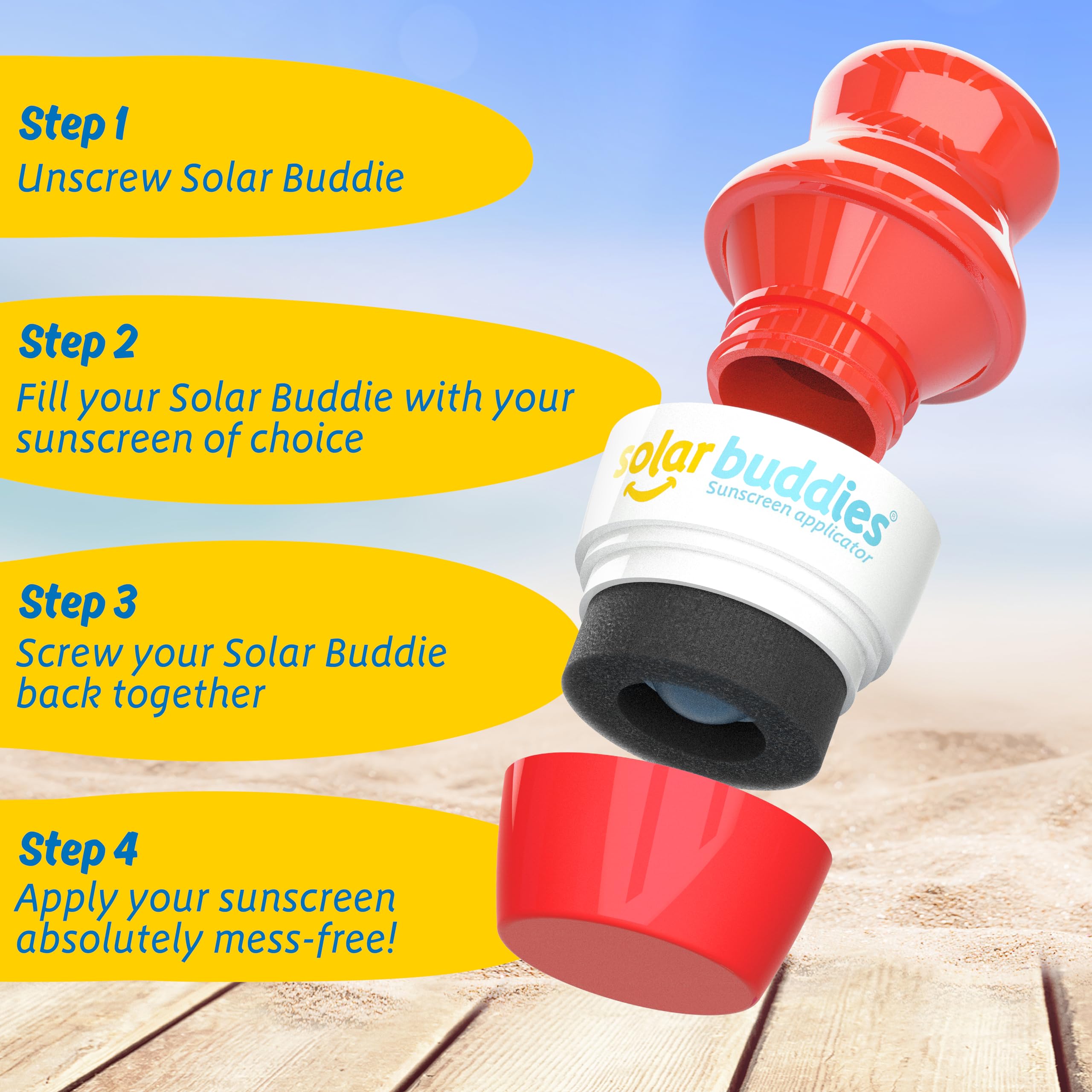 Solar Buddies Sunscreen Applicator – Full Blue & Pink Duo – BPA-Free Refillable Roll-on Sponge for Sunscreens & Lotions – For Kids, Adults & Families – 3.4Fl Oz – Perfect for Travel