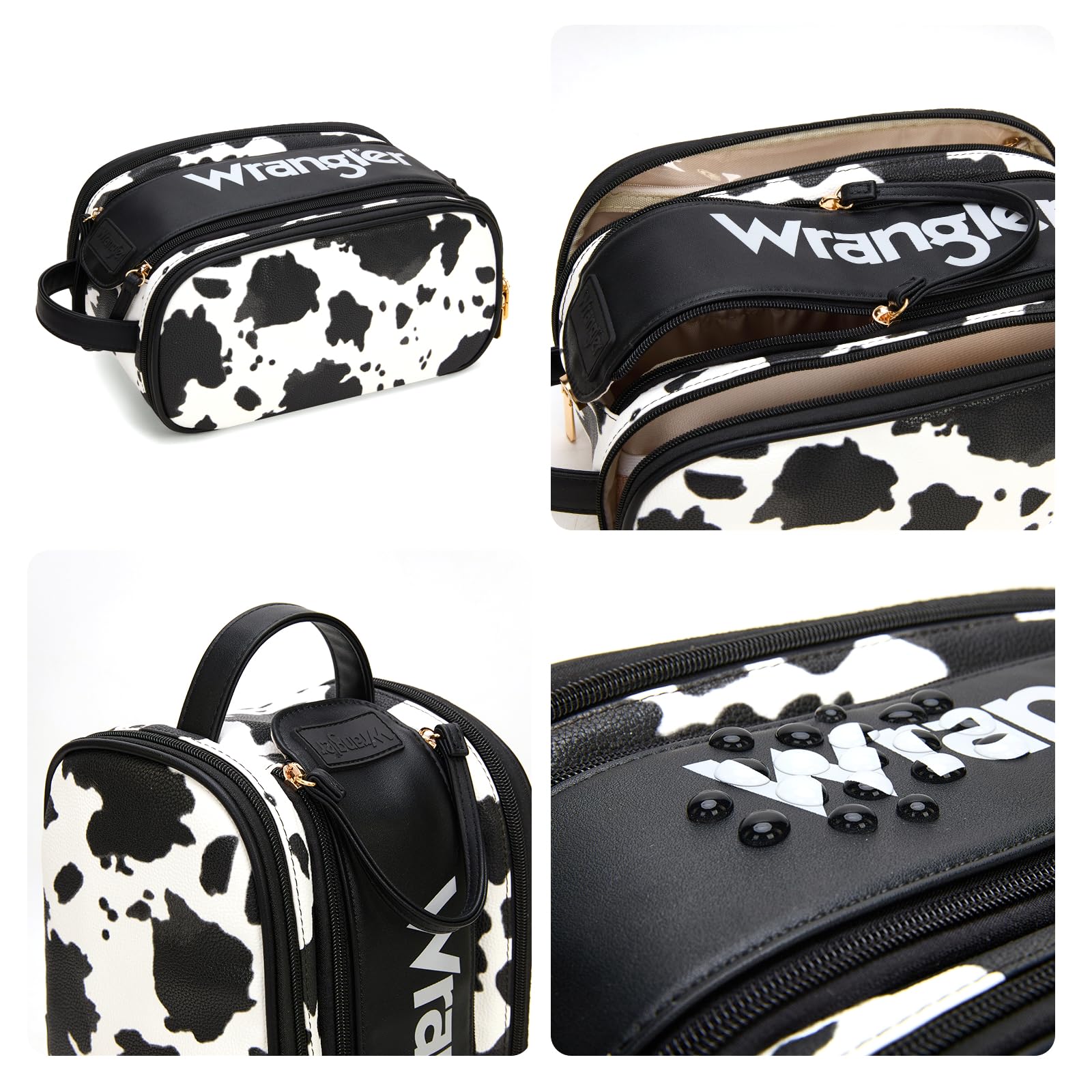 Montana West X Wrangler Large Makeup Bag Travel Toiletry Bag Portable Cosmetic Bag Make Up Organizer with Divider and Handle for Women