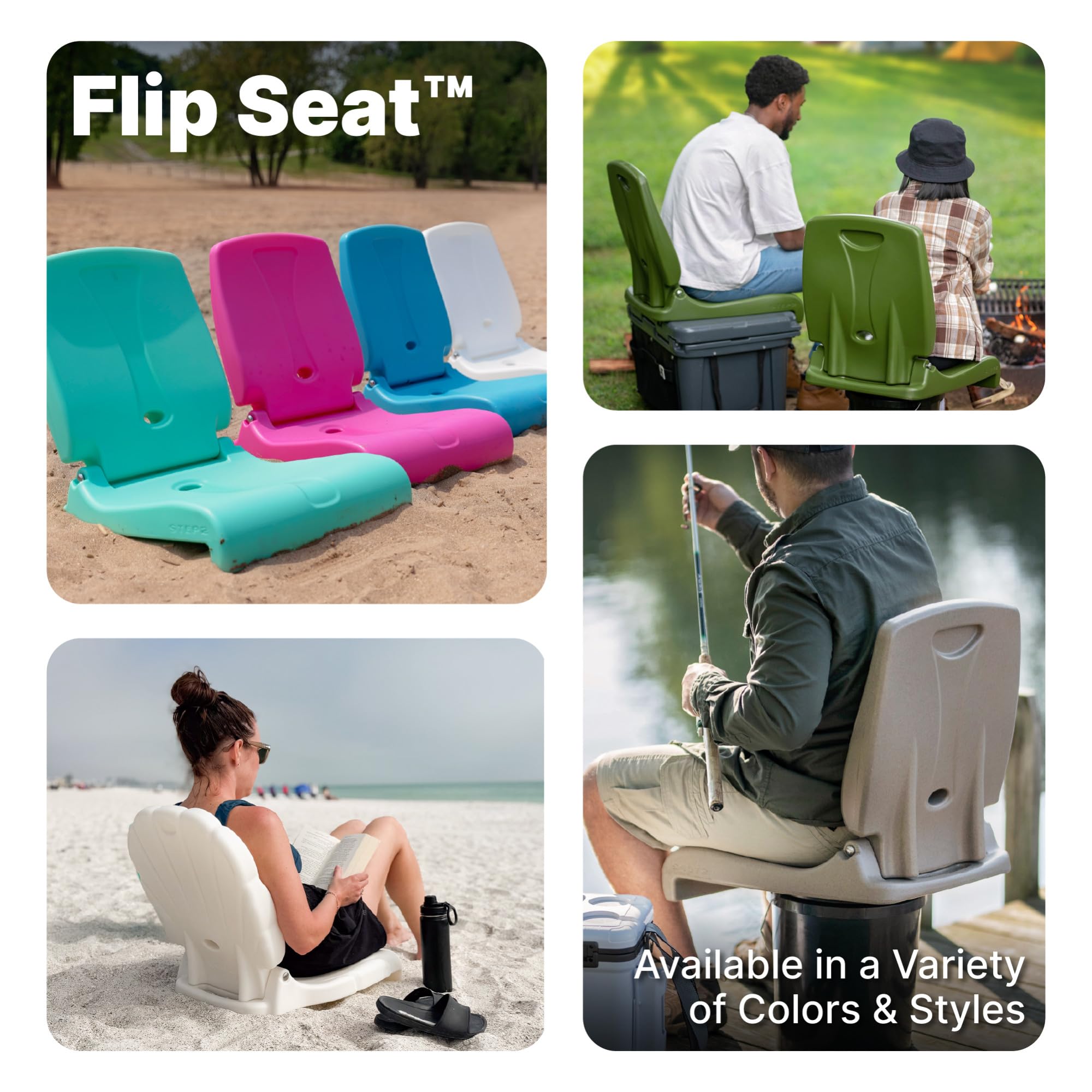 Step2 Kids Shell Flip Seat 2 Pack, Portable Outdoor Chair for Poolside, Camping, Beach, Stadium, Providing Back Support, Made of UV20 Durable Plastic, Mint