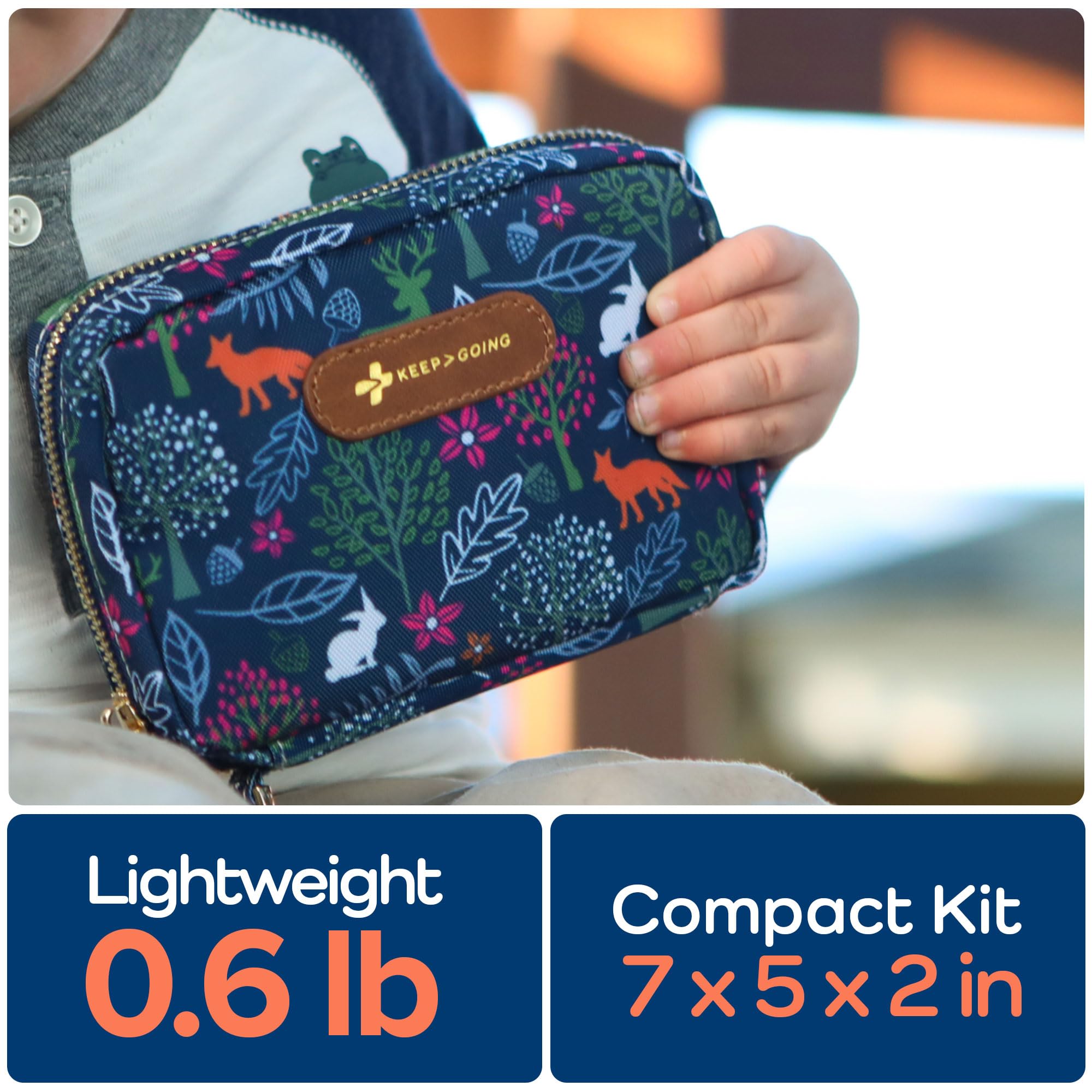 Keep Going Travel First Aid Kit for Kids – 130 Pc.for Purse, Diaper Bag, Backpack, & Suitcase, with Latex-Free Bandages – 7 x 5 x 2 in. Travel First Aid Kit TSA-Approved