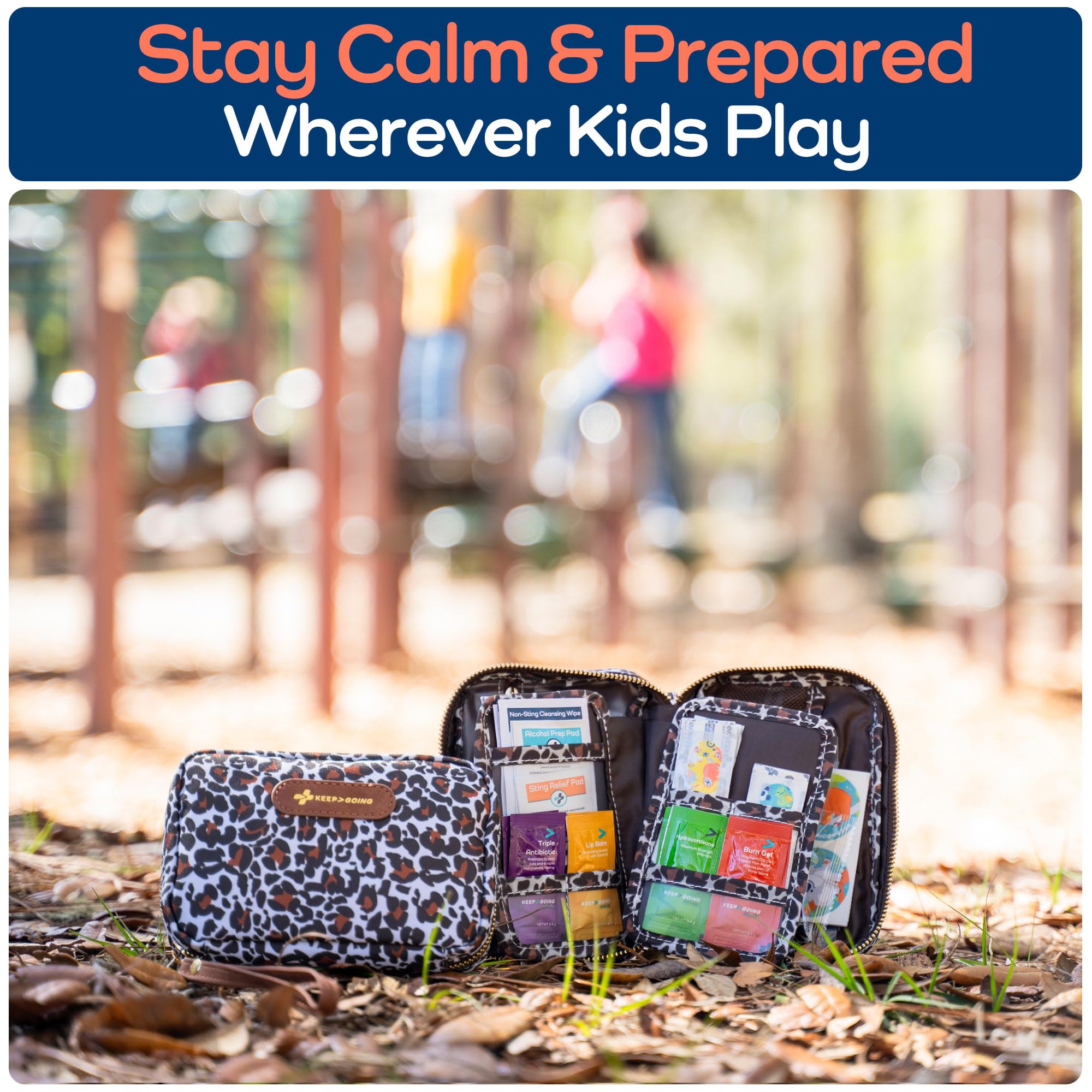 Keep Going Travel First Aid Kit for Kids – 130 Pc.for Purse, Diaper Bag, Backpack, & Suitcase, with Latex-Free Bandages – 7 x 5 x 2 in. Travel First Aid Kit TSA-Approved