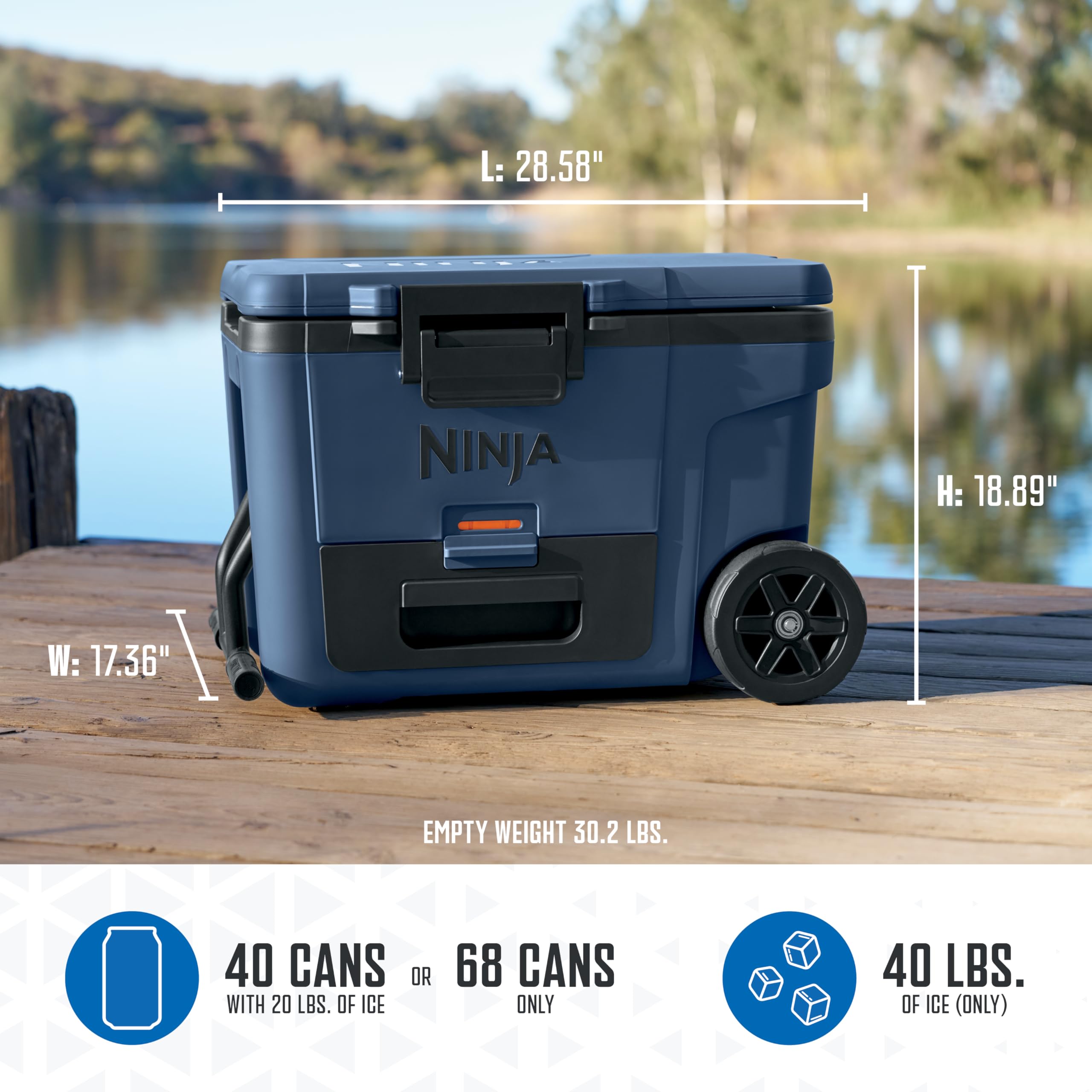 Ninja | Cooler | FrostVault 45QT Cooler with Wheels | Insulated with Temp Dry Storage Drawer | Keeps Ice Cold for Days | for the Beach, Camping, Picnics & More | Cloud White | FB245WH