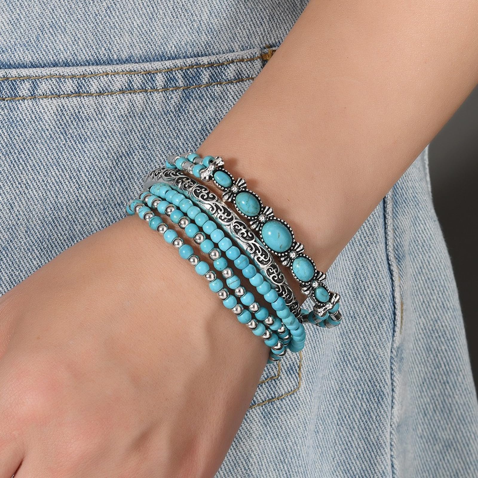 Navajo Pearls Jewelry Turquoise Western Bracelets Boho Native Jewelry Beaded Bracelet Stack for Summer Clothes Country Concert Outfits