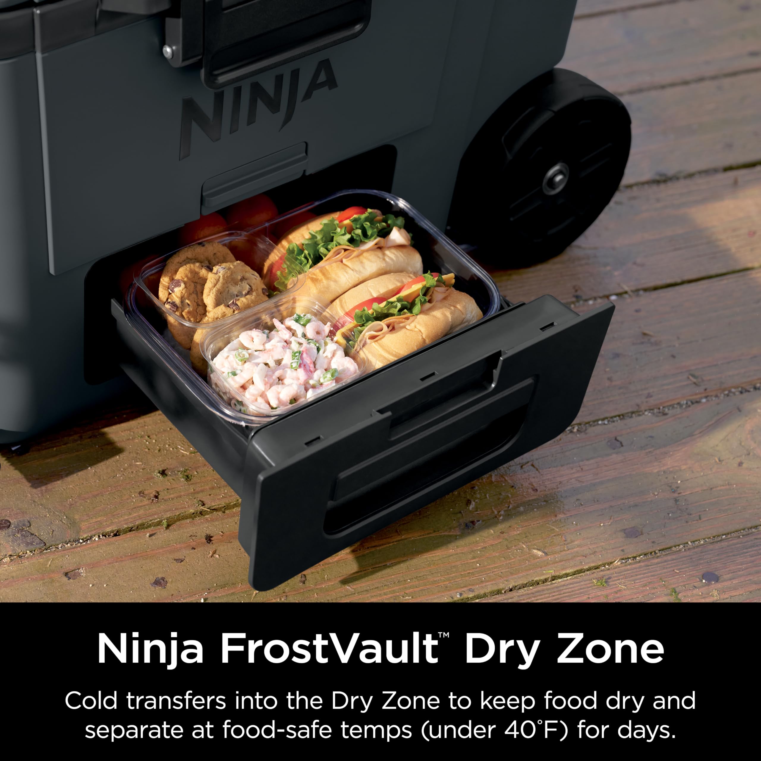 Ninja | Cooler | FrostVault 45QT Cooler with Wheels | Insulated with Temp Dry Storage Drawer | Keeps Ice Cold for Days | for the Beach, Camping, Picnics & More | Cloud White | FB245WH