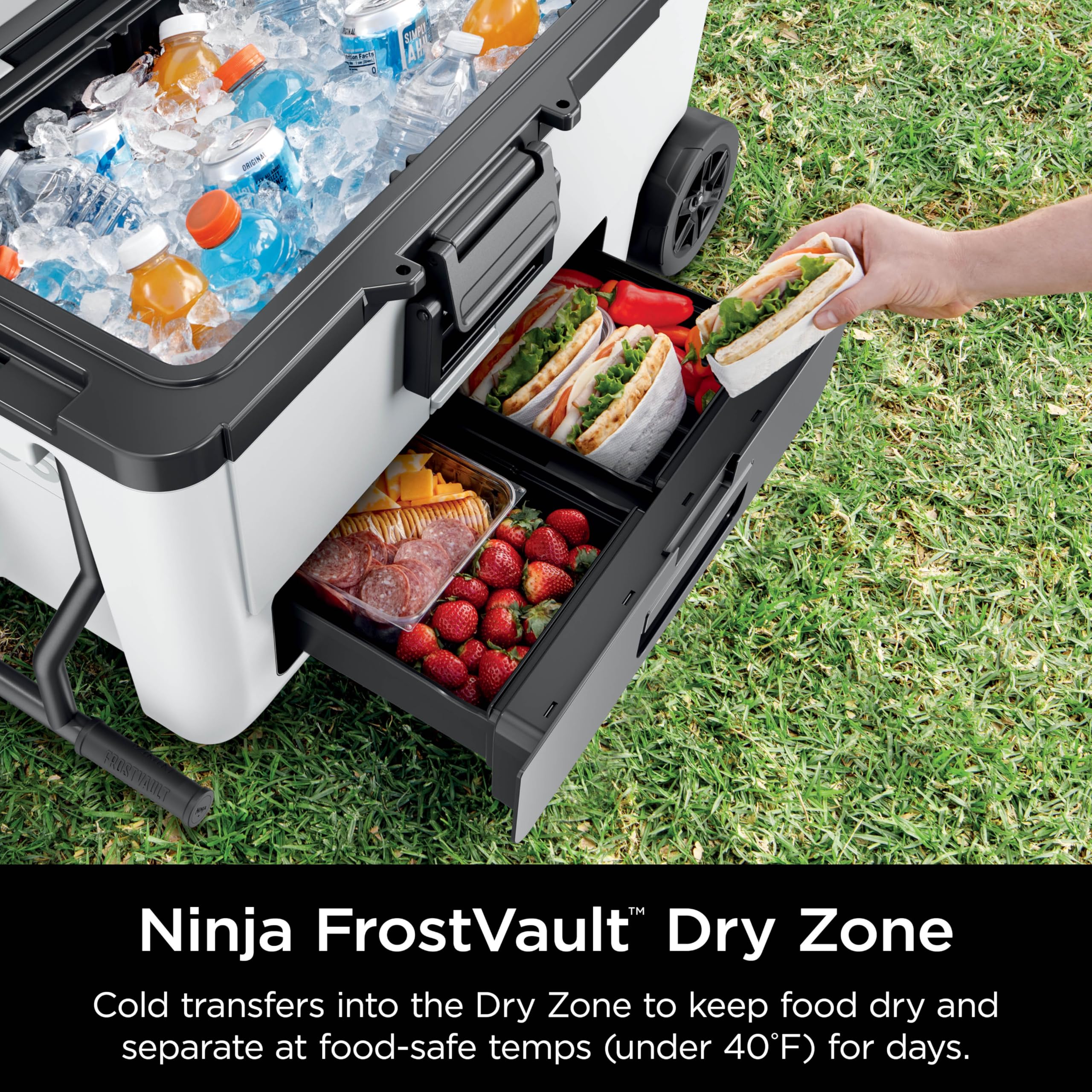 Ninja | Cooler | FrostVault 45QT Cooler with Wheels | Insulated with Temp Dry Storage Drawer | Keeps Ice Cold for Days | for the Beach, Camping, Picnics & More | Cloud White | FB245WH