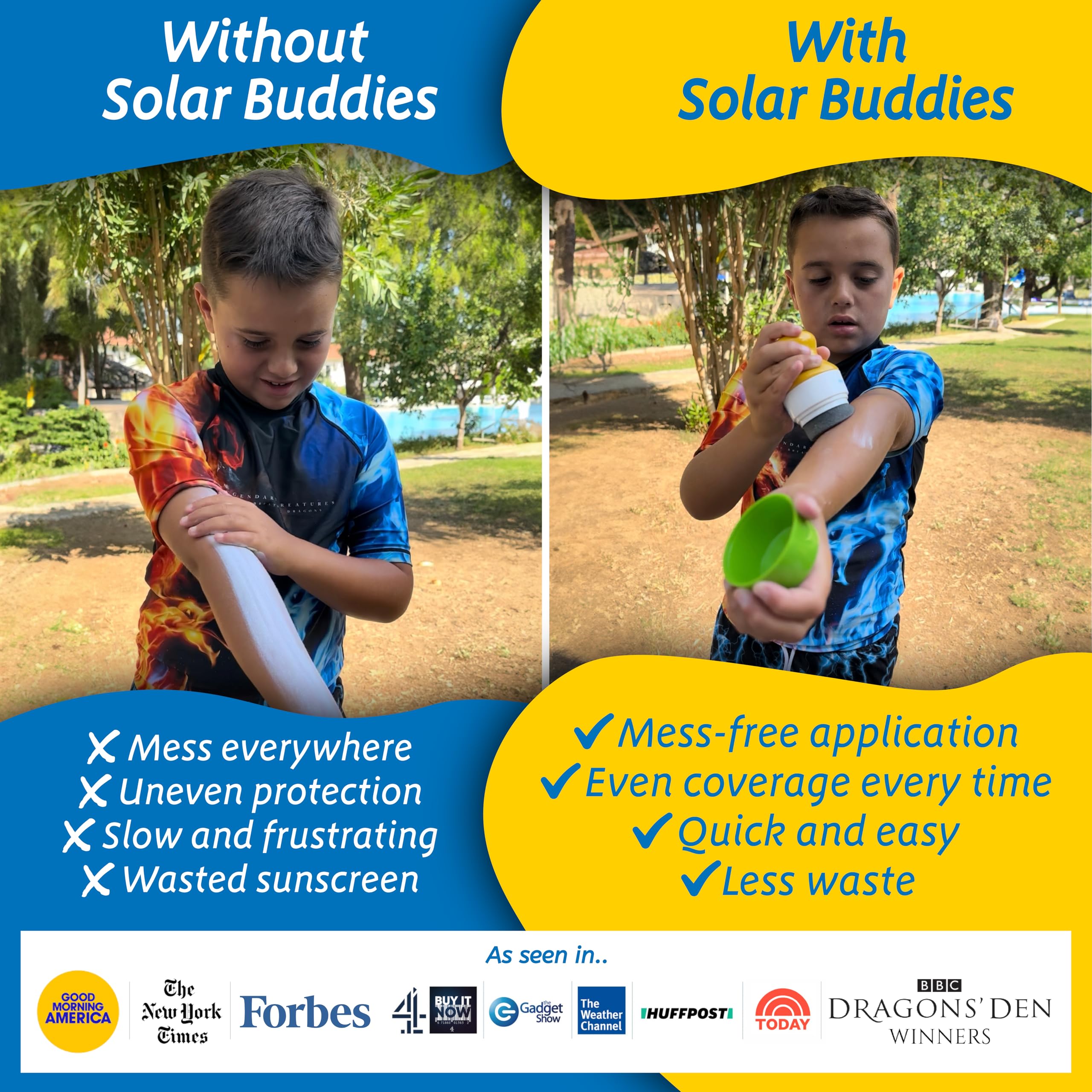 Solar Buddies Sunscreen Applicator – Full Blue & Pink Duo – BPA-Free Refillable Roll-on Sponge for Sunscreens & Lotions – For Kids, Adults & Families – 3.4Fl Oz – Perfect for Travel
