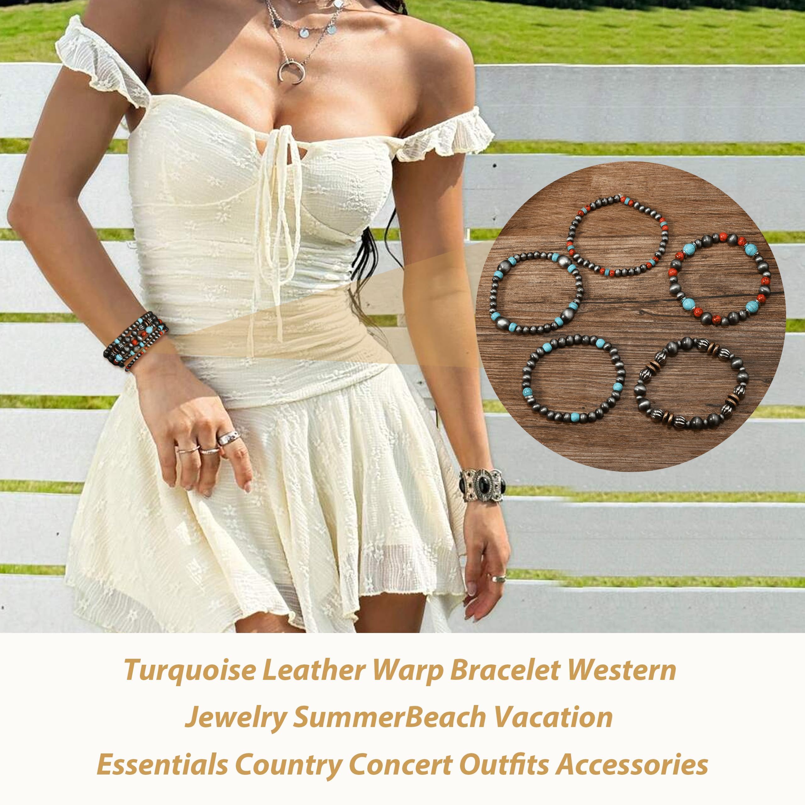 Navajo Pearls Jewelry Turquoise Western Bracelets Boho Native Jewelry Beaded Bracelet Stack for Summer Clothes Country Concert Outfits