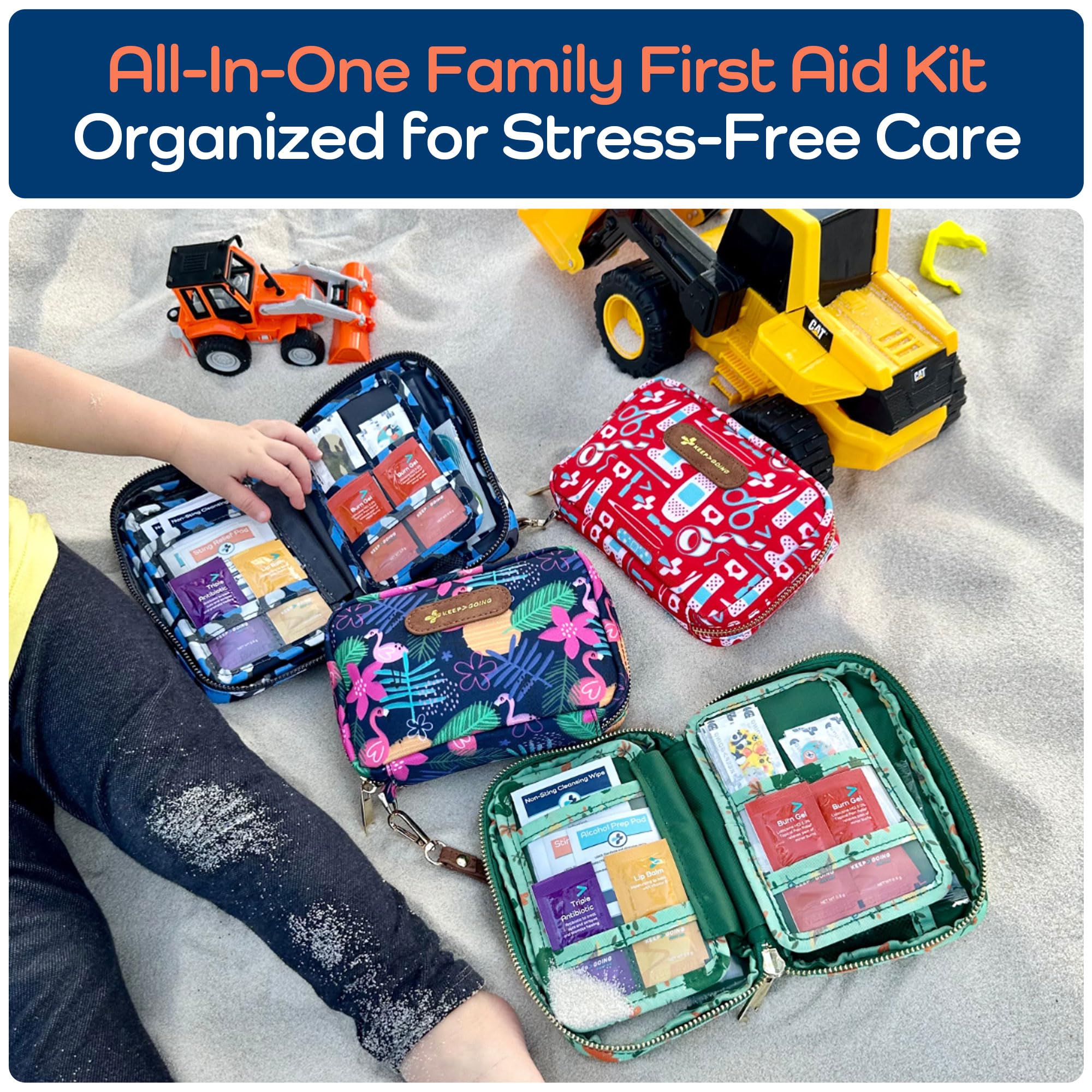 Keep Going Travel First Aid Kit for Kids – 130 Pc.for Purse, Diaper Bag, Backpack, & Suitcase, with Latex-Free Bandages – 7 x 5 x 2 in. Travel First Aid Kit TSA-Approved